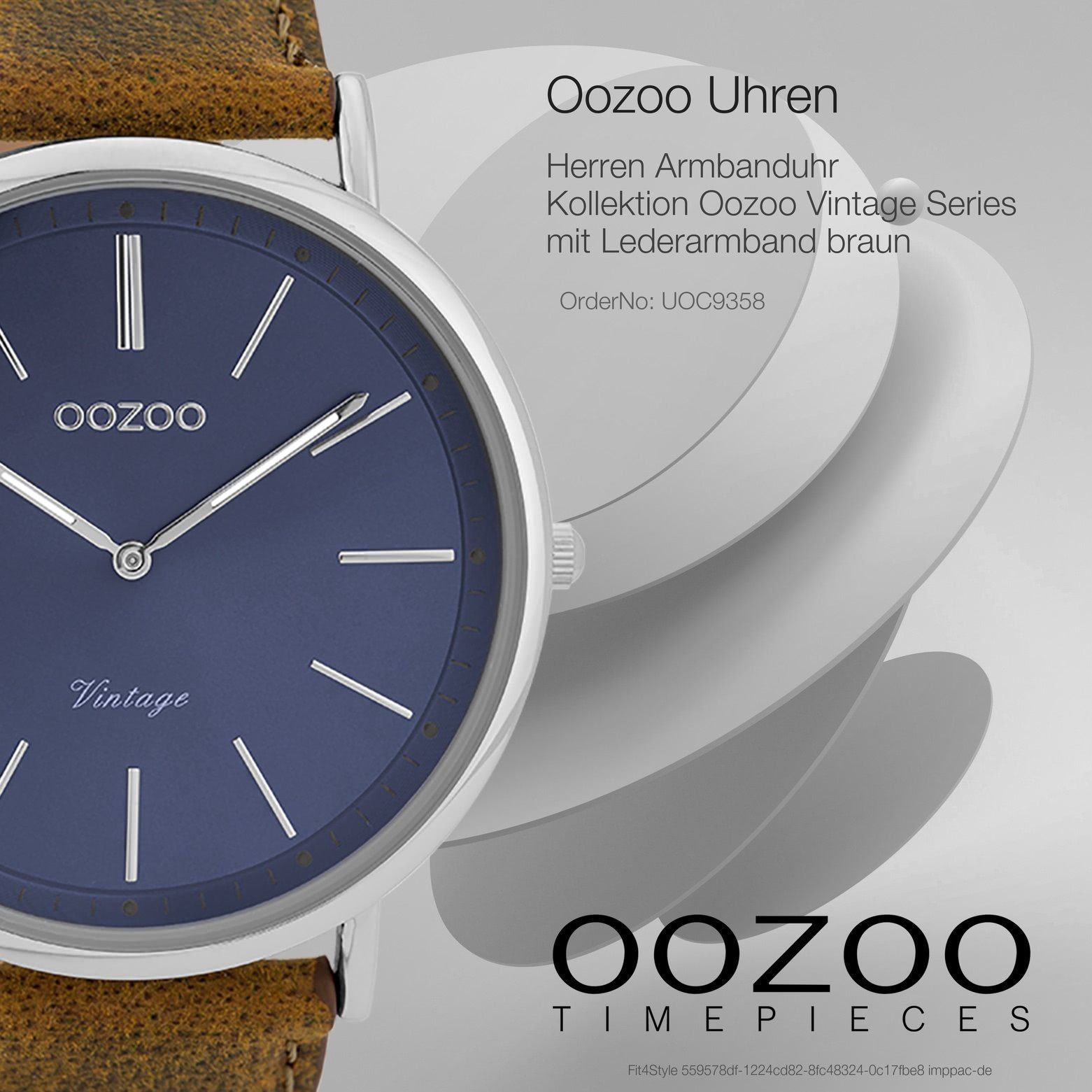 OOZOO Quarzuhr Oozoo Herren Armbanduhr (ca. Lederarmband Herrenuhr braun, Fashion groß rund, braun, 44mm)