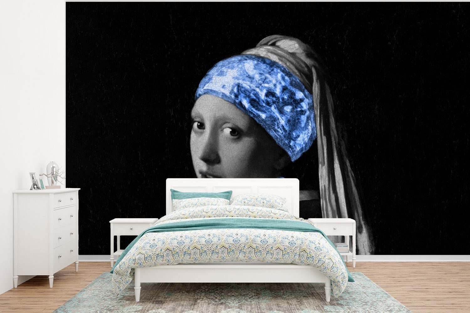 MuchoWow Fototapete Mädchen mit einem Perlenohrring - Kunst - Blau, Matt, bedruckt, (6 St), Wallpaper für Wohnzimmer, Schlafzimmer, Kinderzimmer, Vinyl Tapete