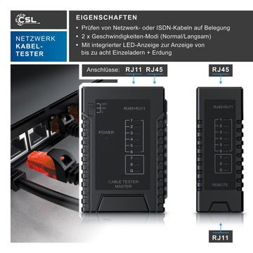 CSL Netzwerk-Adapter RJ-45 (Ethernet) zu 2x RJ45, RJ-11, Kabeltester für RJ45 & RJ11 Kabel, Leitungen in Böden, Wänden & Decken