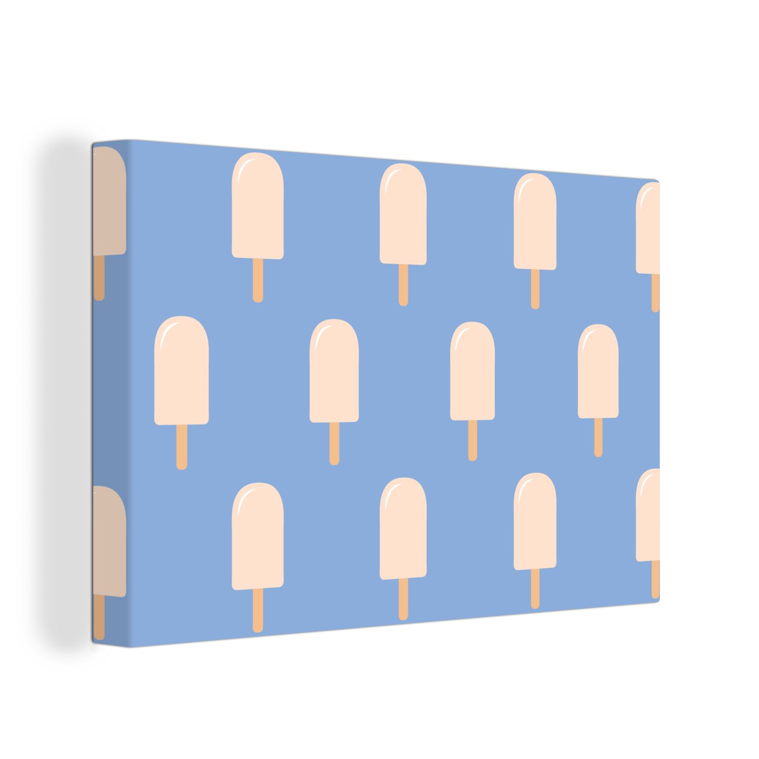 OneMillionCanvasses® Leinwandbild Eiscreme - Muster - Blau, (1 St), Wandbild Leinwandbilder, Aufhängefertig, Wanddeko, 30x20 cm