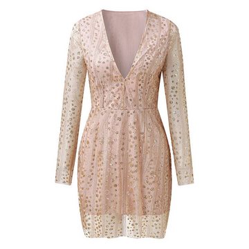 FIDDY Abendkleid Damen-Paillettenkleid, Bleistiftrock, Kleid mit V-Ausschnitt