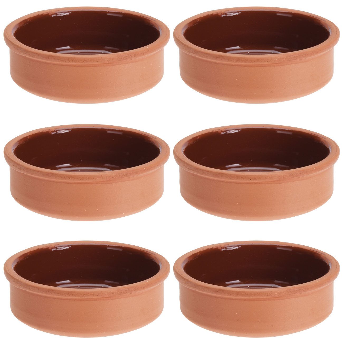 Excellent Houseware Tapas-Schale Tapas Schalen Set Terracotta Ø 12x4 cm, 3er-/6er-Set braun glasiert, (6-tlg), Tapas-Schale 160 g, innen glasiert, außen rau, hitzebeständig