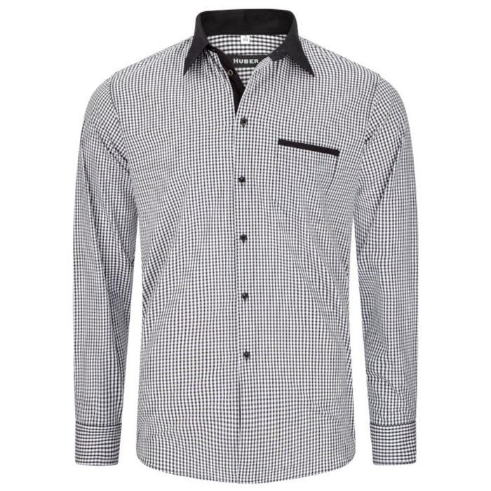 Huber Hemden Langarmhemd HU-0079 Kentkragen Kontraststoff Regular Fit - gerader Schnitt Made in EU