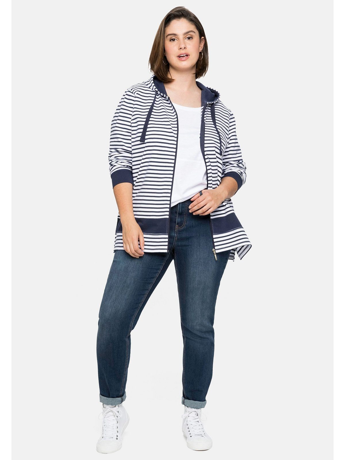 Sheego Kapuzensweatjacke Große Größen aus reiner Baumwolle