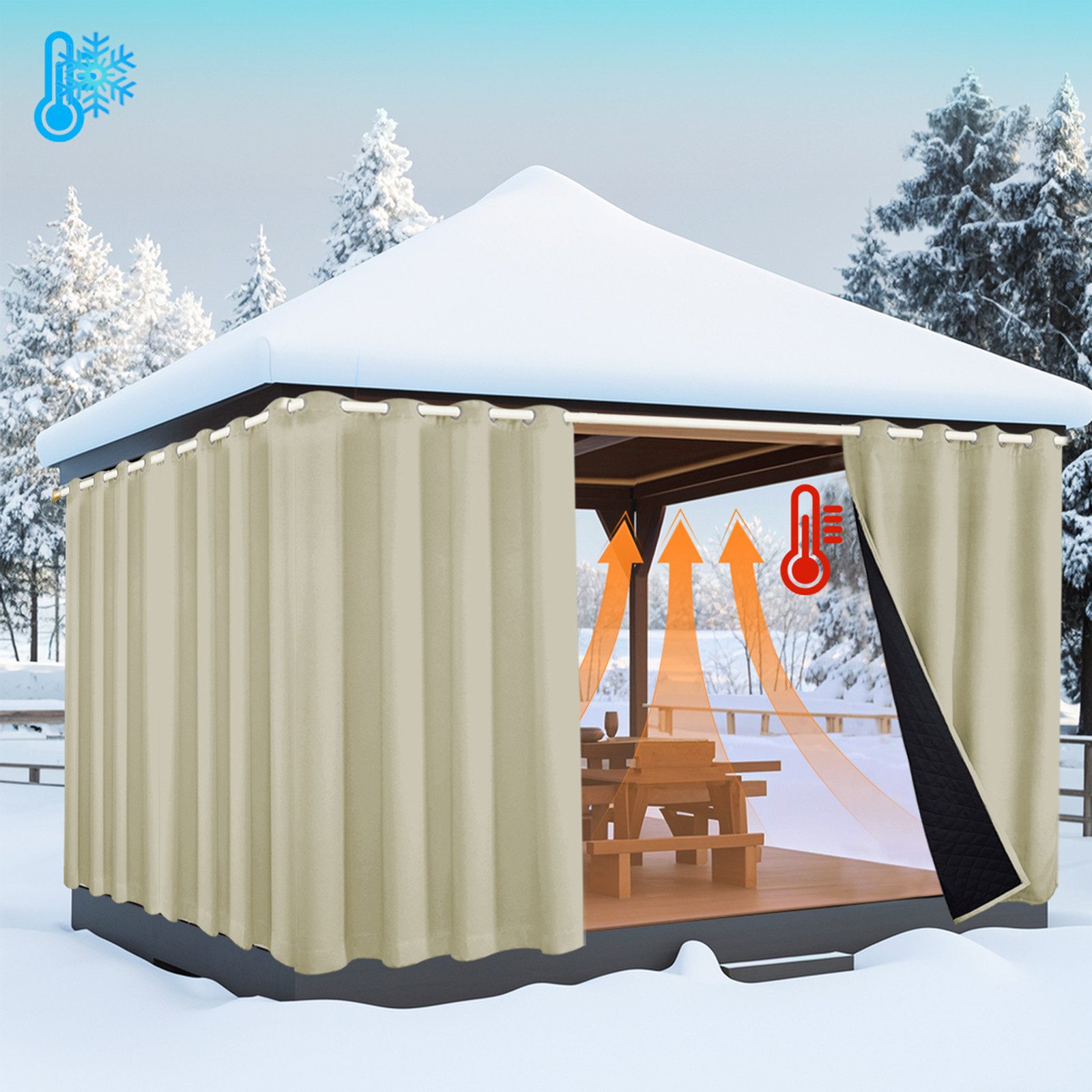 Jibenhome Outdoorgardine Wärmeisolierte Verdunkelungsvorhänge mit Ösen, günstig online kaufen