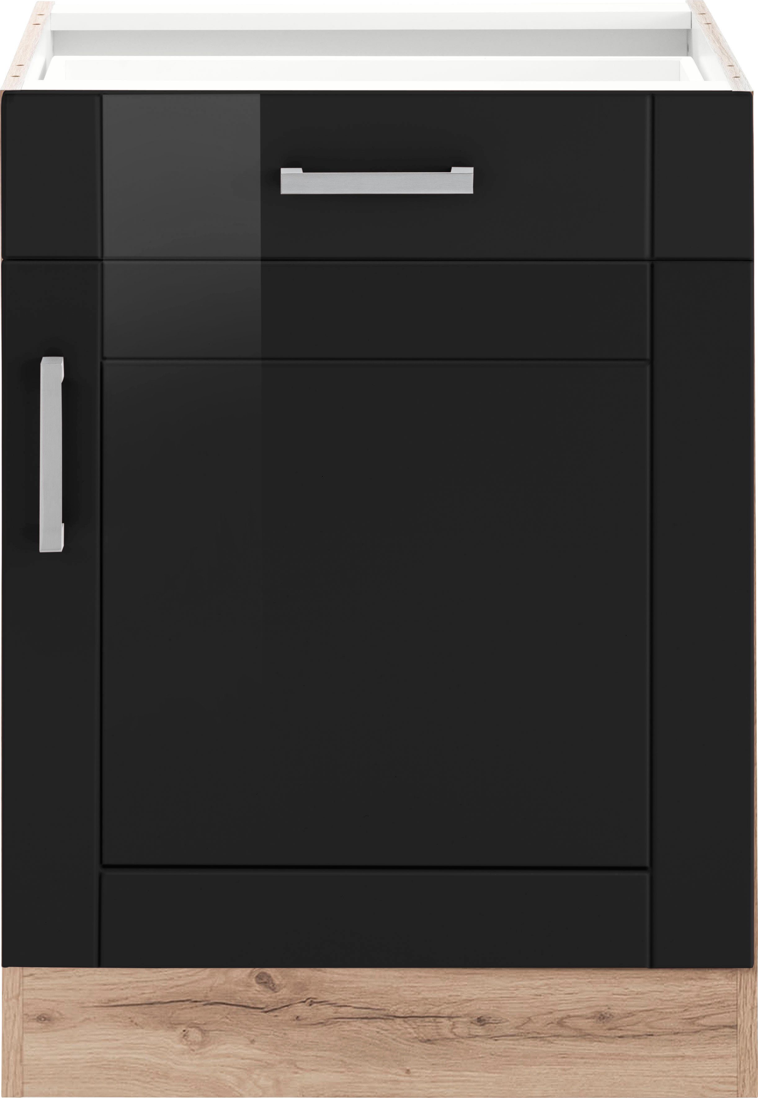 1 schwarz Tinnum Schubkasten, MÖBEL wotaneiche Tür breit, HELD Unterschrank MDF-Fronten, 1 Metallgriff, 60 | cm