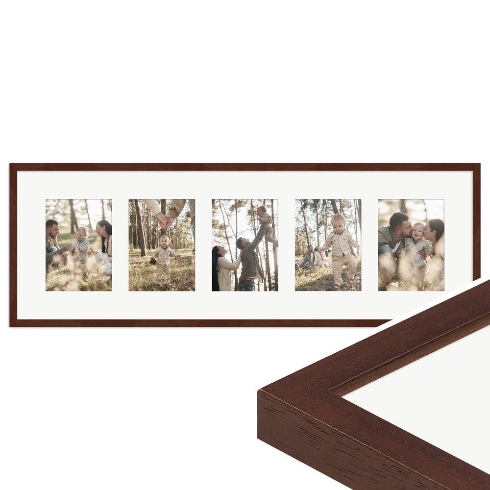 WANDStyle Galerierahmen G950 30x90 cm, für 5 Bilder, im Format 13x18 cm, aus Massivholz in der Farbe Nussbaum