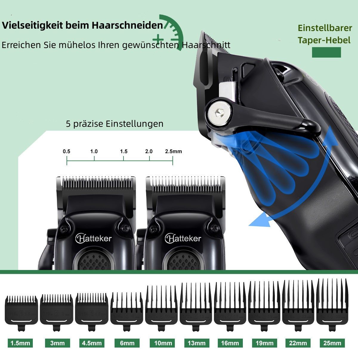HATTEKER Haar- und Bartschneider RFC-656, Haarschneider-Set Herren-Bartschneider, IPX7 Wasserdichte