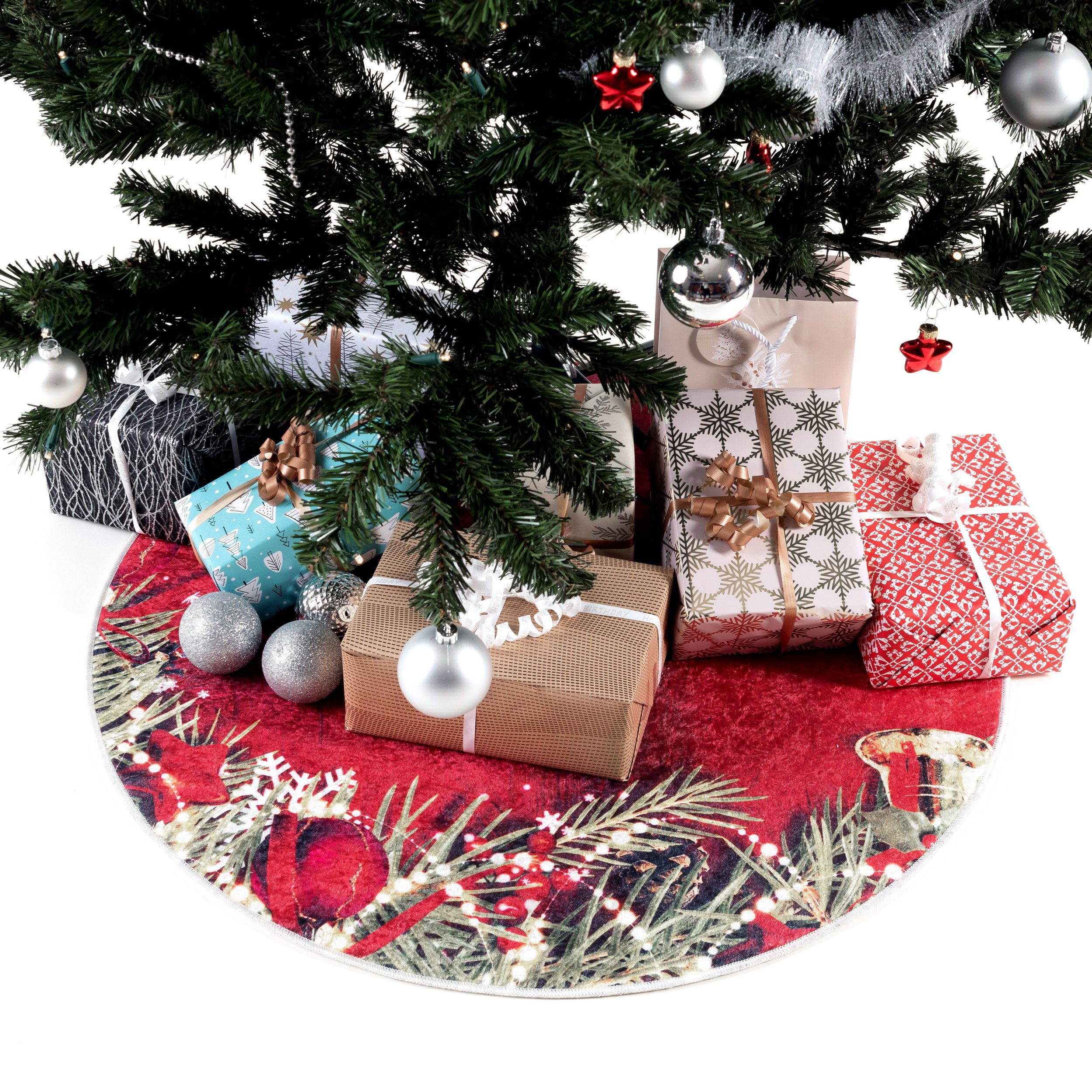 Giantore, Designteppich mit - Rund Kerzenmotiv Weihnachtsteppich - Schöner Dekorationsunterlage in waschbar, Rot