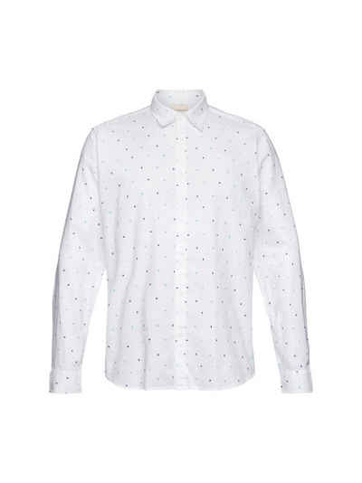 edc by Esprit Langarmhemd Hemd aus Slub Baumwolle mit Lunar-Dot-Muster