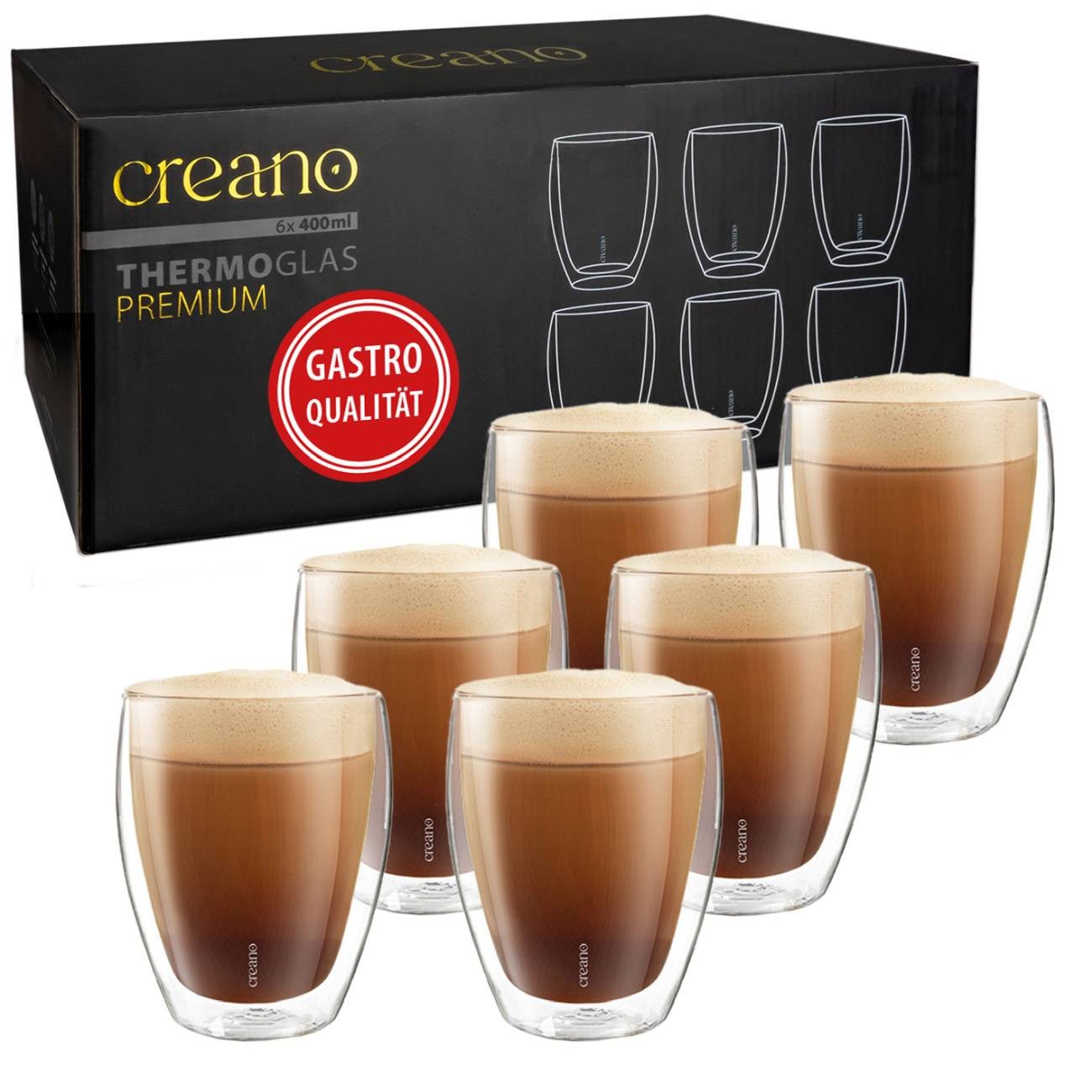 Creano Teeglas Premium Gläser 6er Set, 400ml, 6-tlg., Borosilikatglas