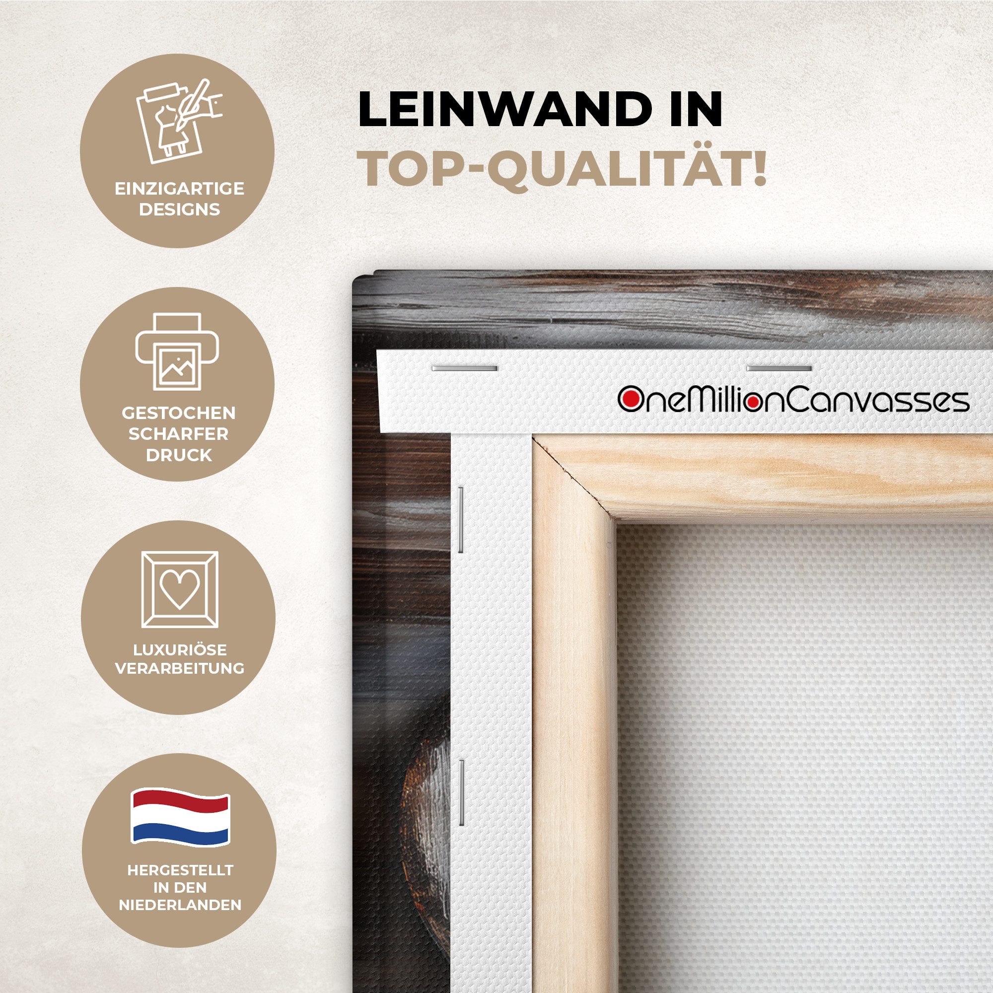 OneMillionCanvasses® Leinwandbild Zuhause - Herz - Holzoptik - Liebe, Fotodruck (1 St), Leinwand Canvas Wandbild, Wanddekoration 20x30 cm