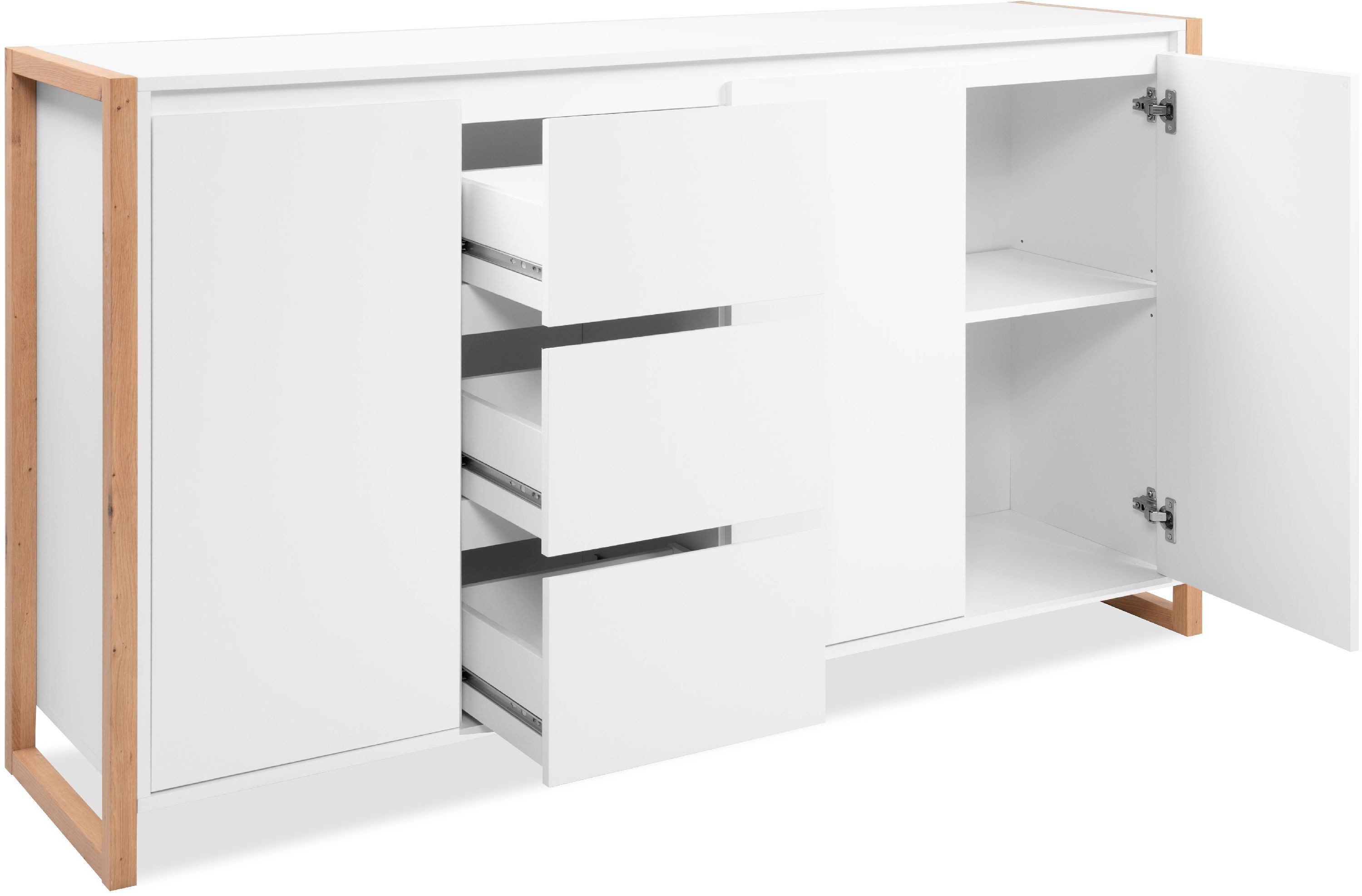 Finori Sideboard Denver 3, weiß / Dekor Artisan Oak HxBxT 88x160x40 cm