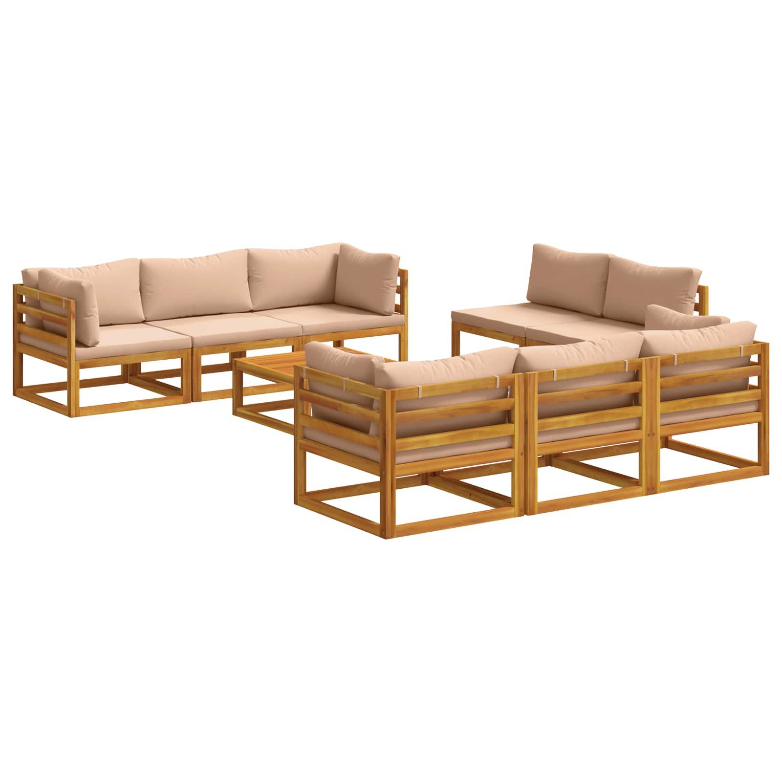 vidaXL Gartenlounge-Set 9-teiliges Garten-Lounge-Set, modular Natur Massivholz