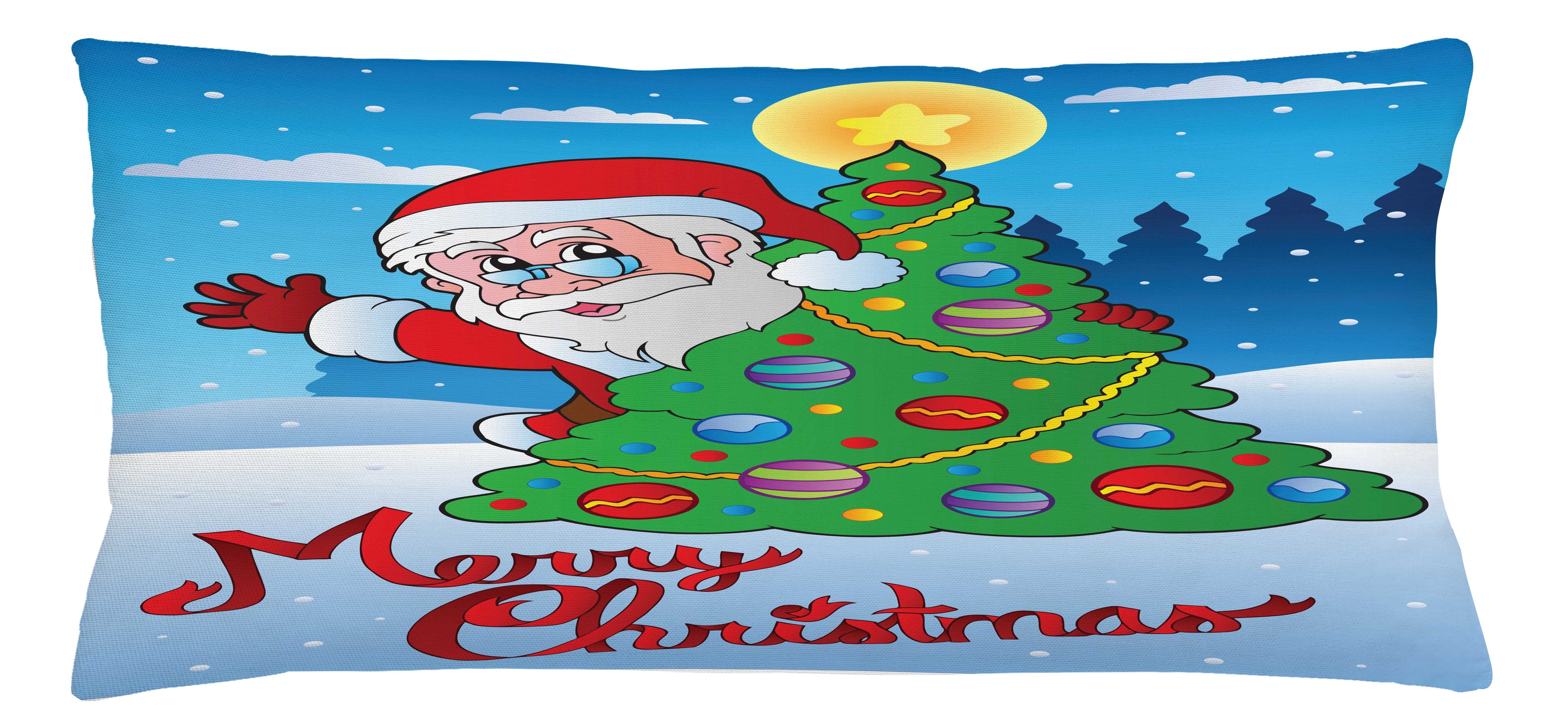 Kissenbezüge Reißverschluss Kissenhülle mit Farbfesten Farben Beidseitiger Druck, Abakuhaus (1 Stück), Weihnachtsmann Baum verschneiten Wald