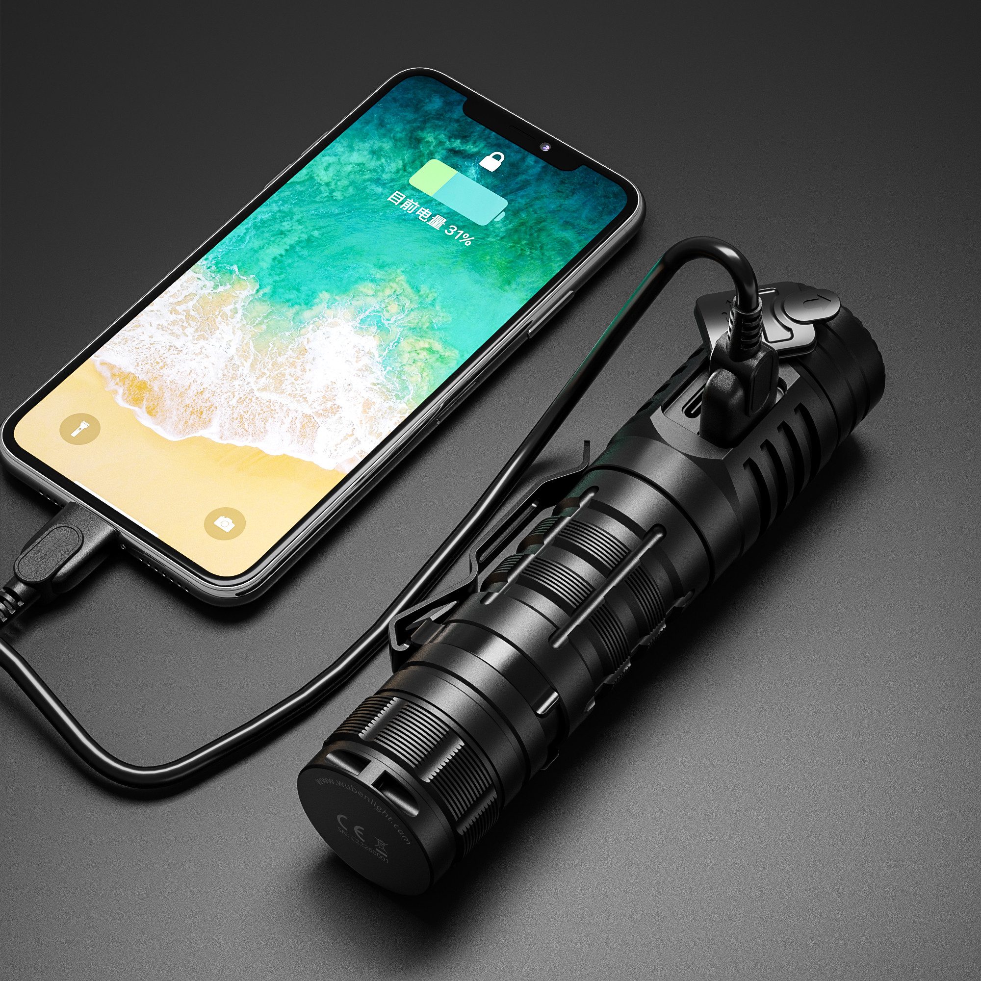 Wuben LED Taschenlampe C2, 2000 lm, 358 m Reichweite, IP68, 7 Modi, USB-C, Powerbank, 4800 mAh