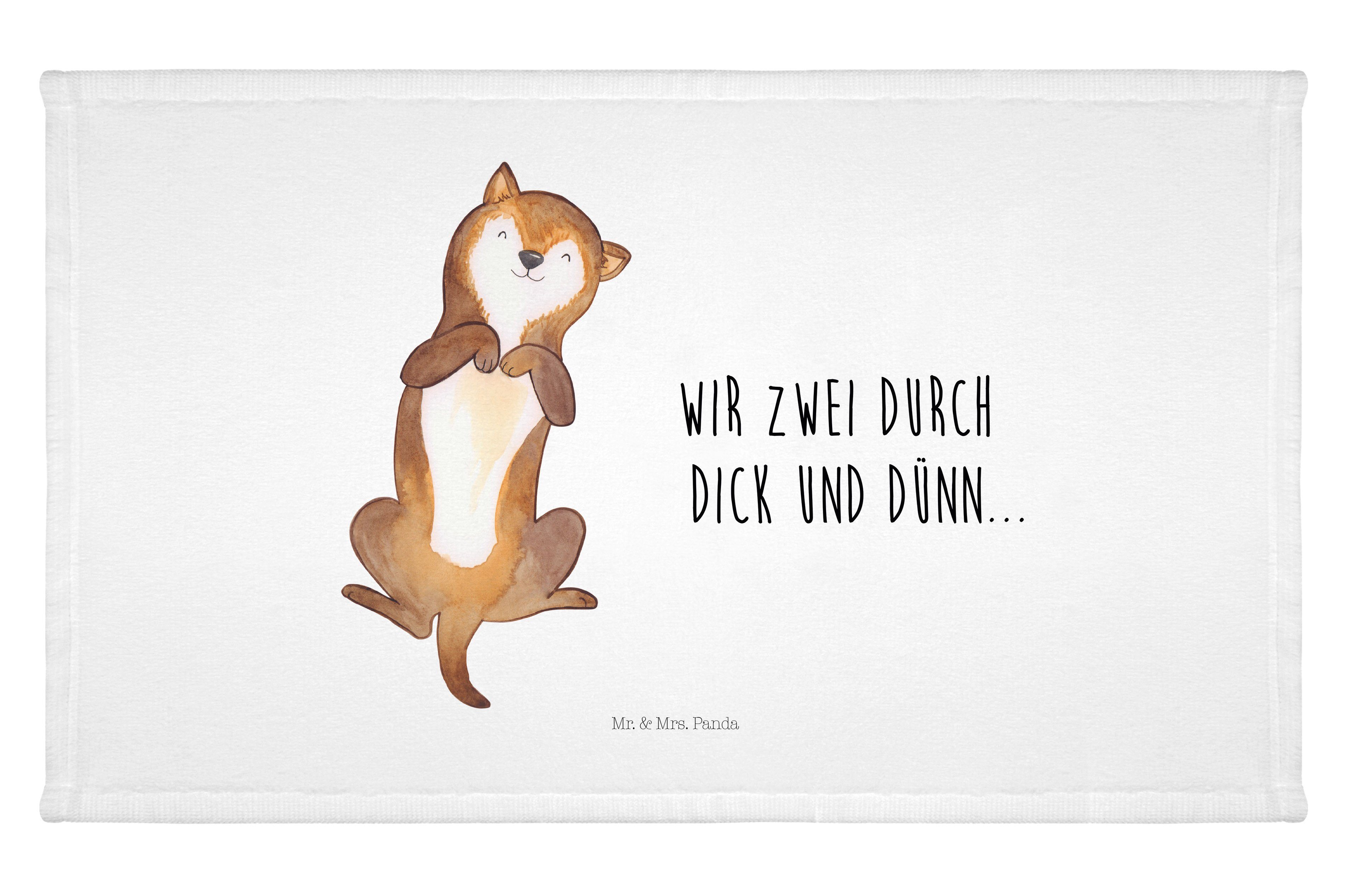 (1-St) Hund Weiß Bauchkraulen - - Handtuch, Mrs. & Geschenk, Panda Handtuch Mr. Kinder Reisehandtuch,