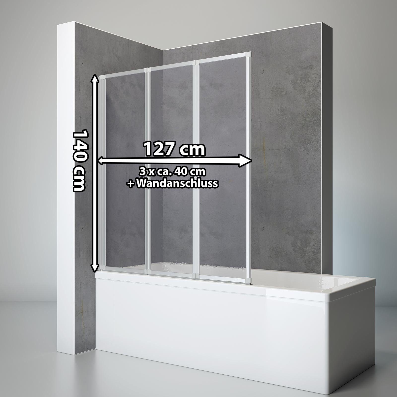 Schulte Badewannenfaltwand Well 127 x 140 cm, Kunstglas, (3 tlg), Tropfen Dekor Alu-Natur – Bild 4 von 5