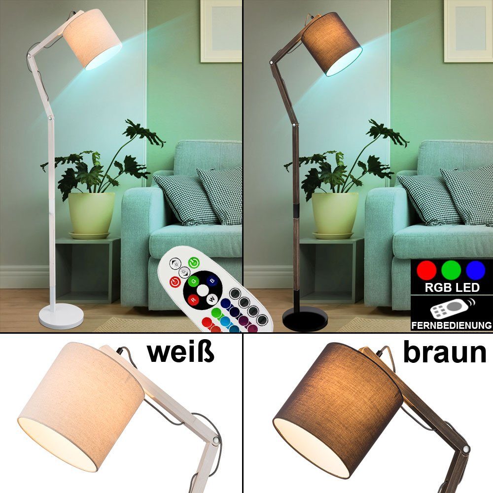 RGB Stehlampe, Gelenk etc-shop Decken Holz Steh Textil LED Fluter LED Leuchte Schirm Flur