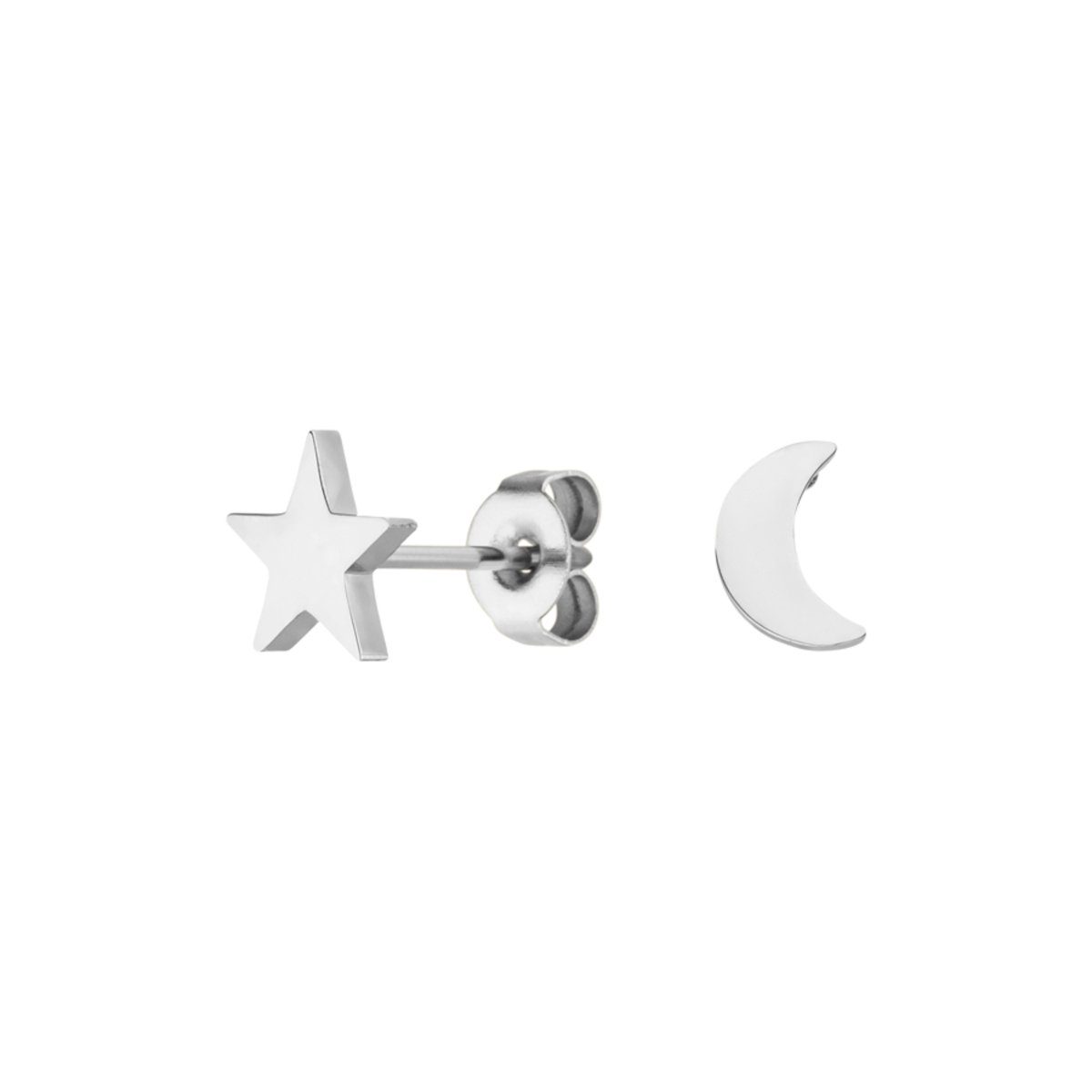 LUUK LIFESTYLE Paar Ohrstecker Mond und Stern, wasserfest & alltagstauglich, hautverträglich, modernes Design, inklusive schöner Schmuckbox Silber