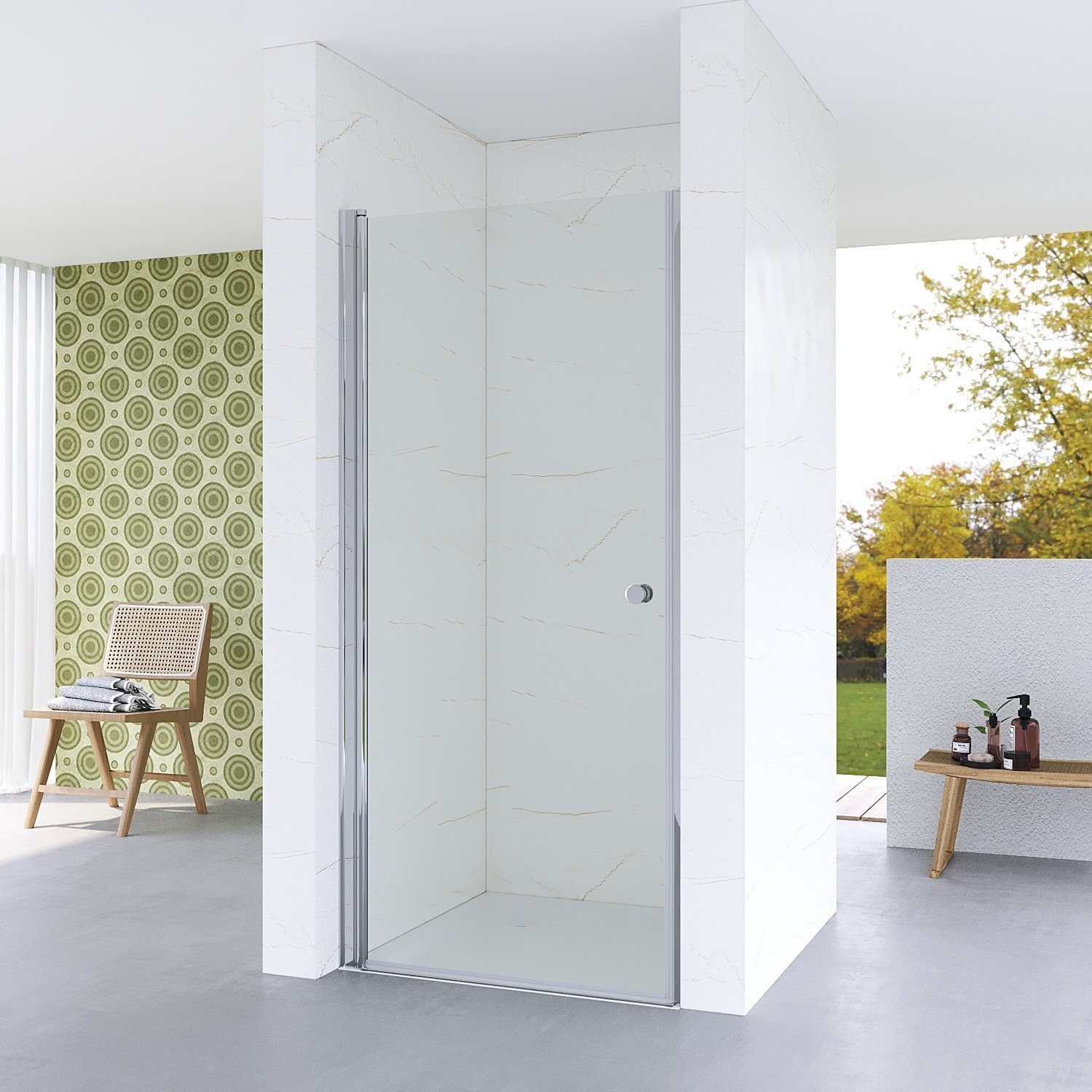 AQUABATOS Dusch-Drehtür Duschabtrennung Nischentür Schwingtür Duschtür Pendeltür Glastür, 70x187 cm, Einscheiben-Sicherheitsglas (ESG) 5 mm, (5 mm starkes Einscheibensicherheitsglas Sicherheitsglas Klarglas Breite 70 75 80 90 100 cm Höhe 187 cm Echtglas rahmenlos) links und rechts montierbar mit Verstellbereich