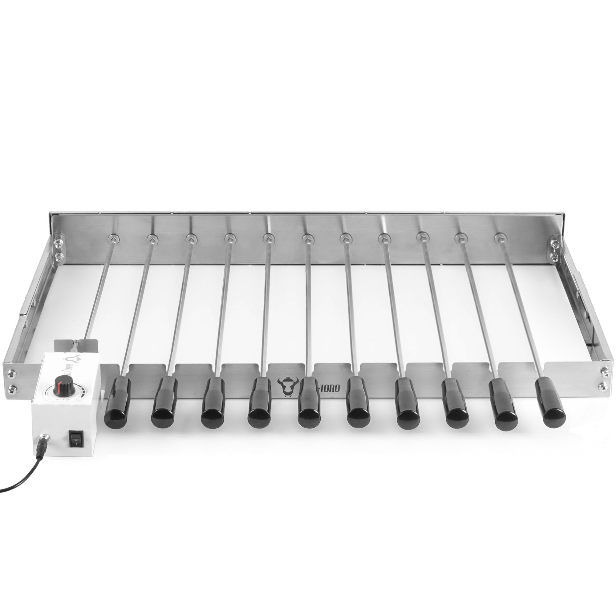 BBQ-Toro Drehspieß Edelstahl Grillaufsatz, 11 Spieße 70 x 26-40 cm, Motor links