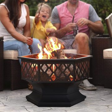 EXTSUD Feuerstelle, (3 in 1 Feuerstelle im Freien Feuerstelle mit Grillrost), Feuerschale mit Funkenschutz Fire Pit für BBQ, Heizung