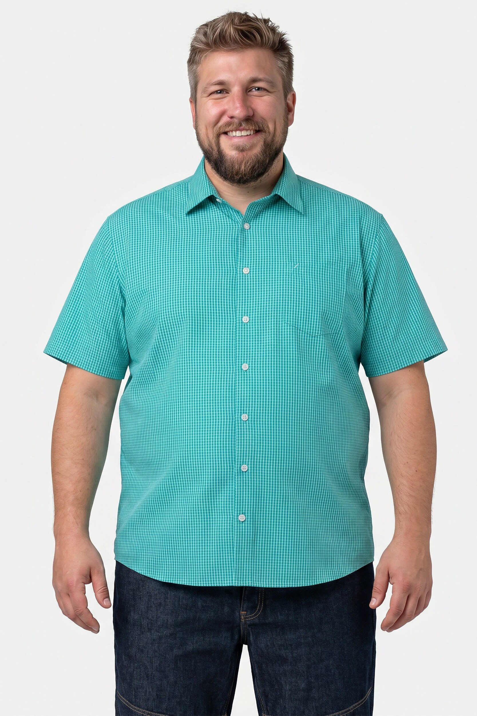 Men Plus Kurzarmhemd Karohemd Halbarm Kentkragen Seersucker Comfort Fit