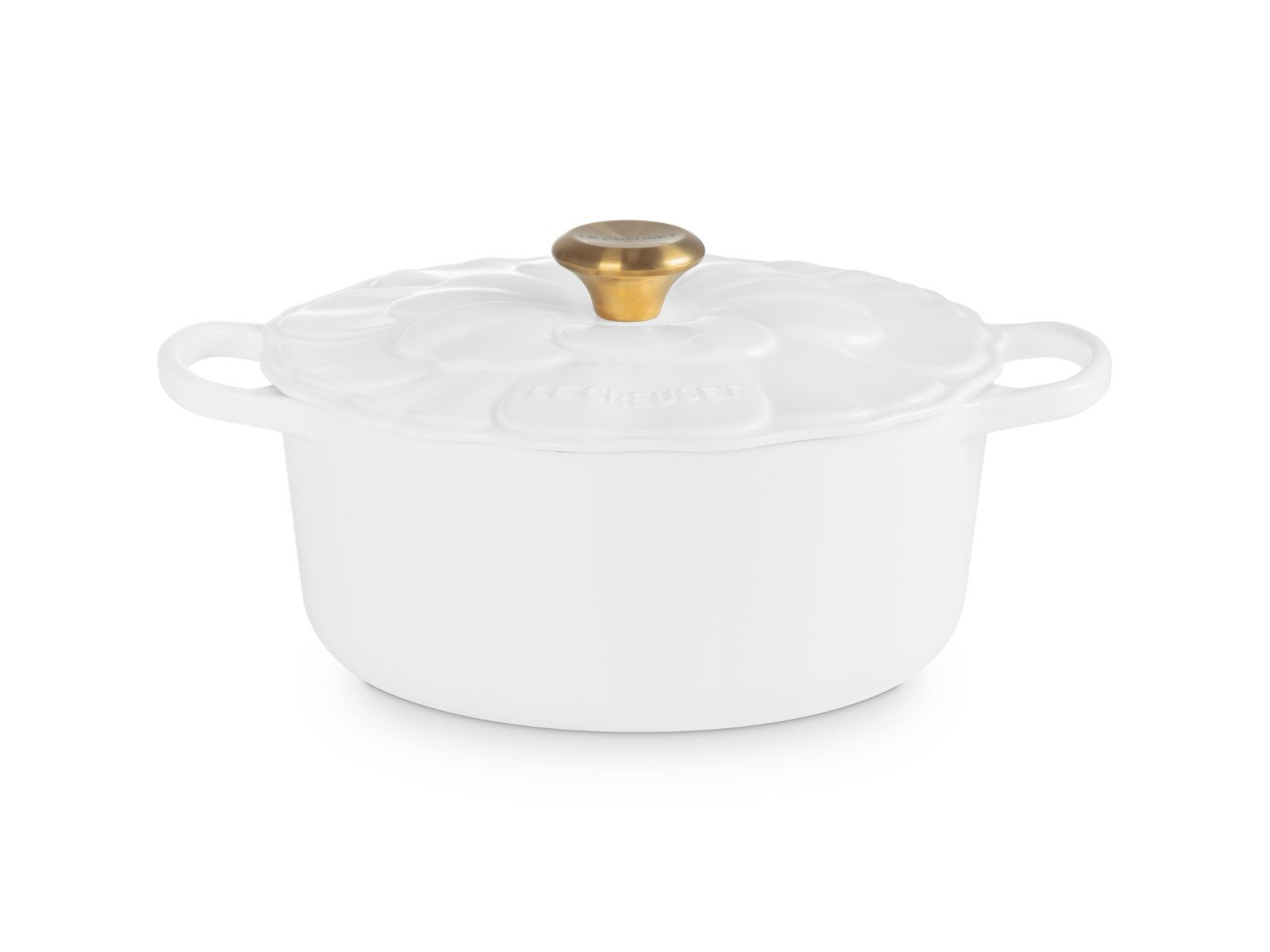LE CREUSET Bräter Bräter Blume Signature rund weiß 26cm, Emailliertes Gusseisen