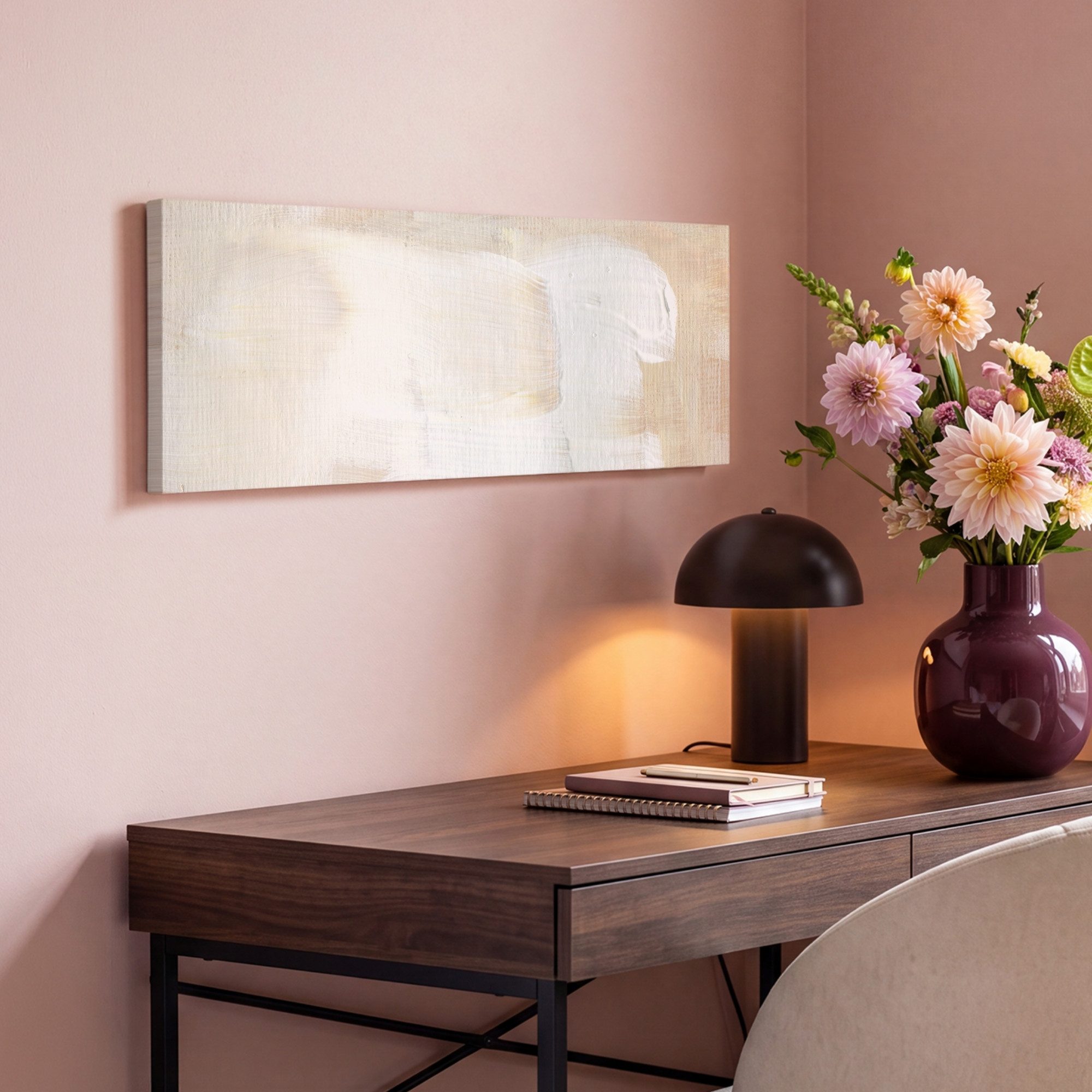 OneMillionCanvasses® Leinwandbild Panorama Kunst - Weiß - Beige - Modern, Fotodruck (1 St), Wandbild, Deko Schlafzimmer Wohnzimmer Flur 60x20 cm – Bild 4 von 5