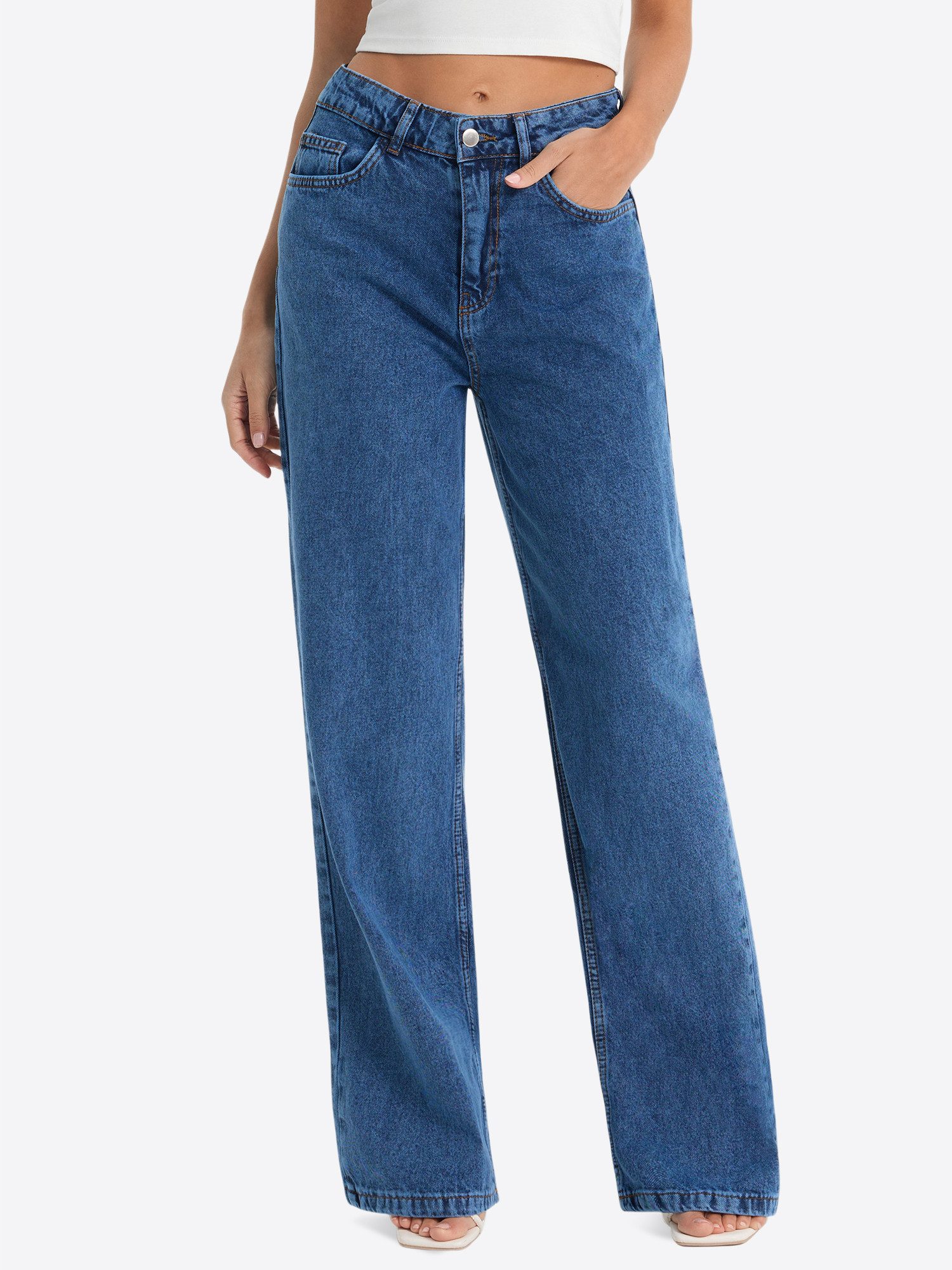 Imily Bela Loose-fit-Jeans Damen Weit geschnittene Jeans mit geradem Bein (Packung, 1-tlg., 1per-Pack) aus Baumwolle