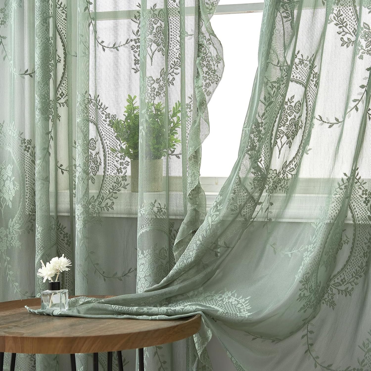 Agger Gardine 2 Stück Spitzengardinen Gardinen Vintage-Fensterbehandlung – Bild 4 von 5