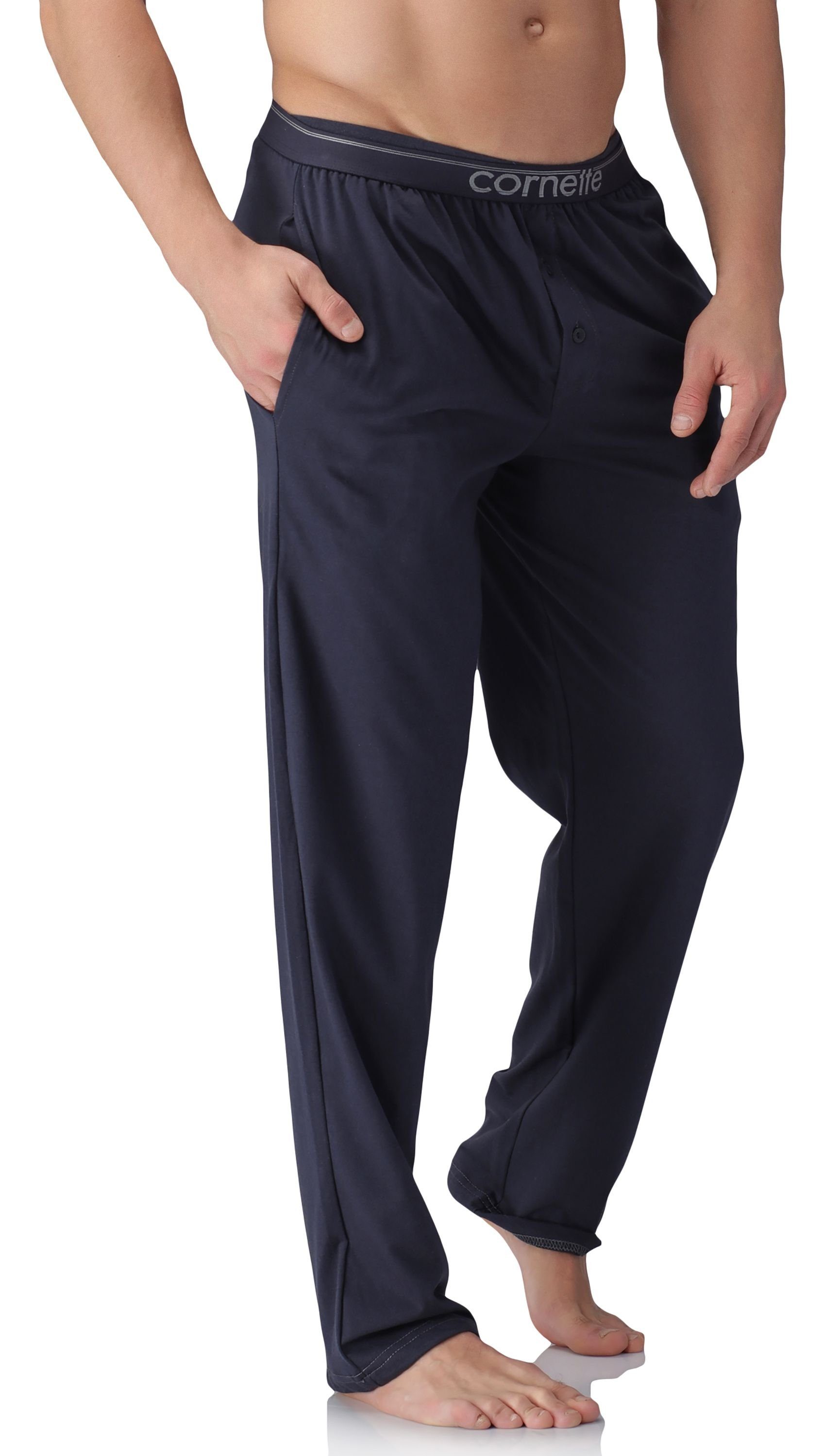 Schlafanzugshose Pyjamashorts Marineblau Herren elastischer Cornette Bund CR099 (1-tlg)