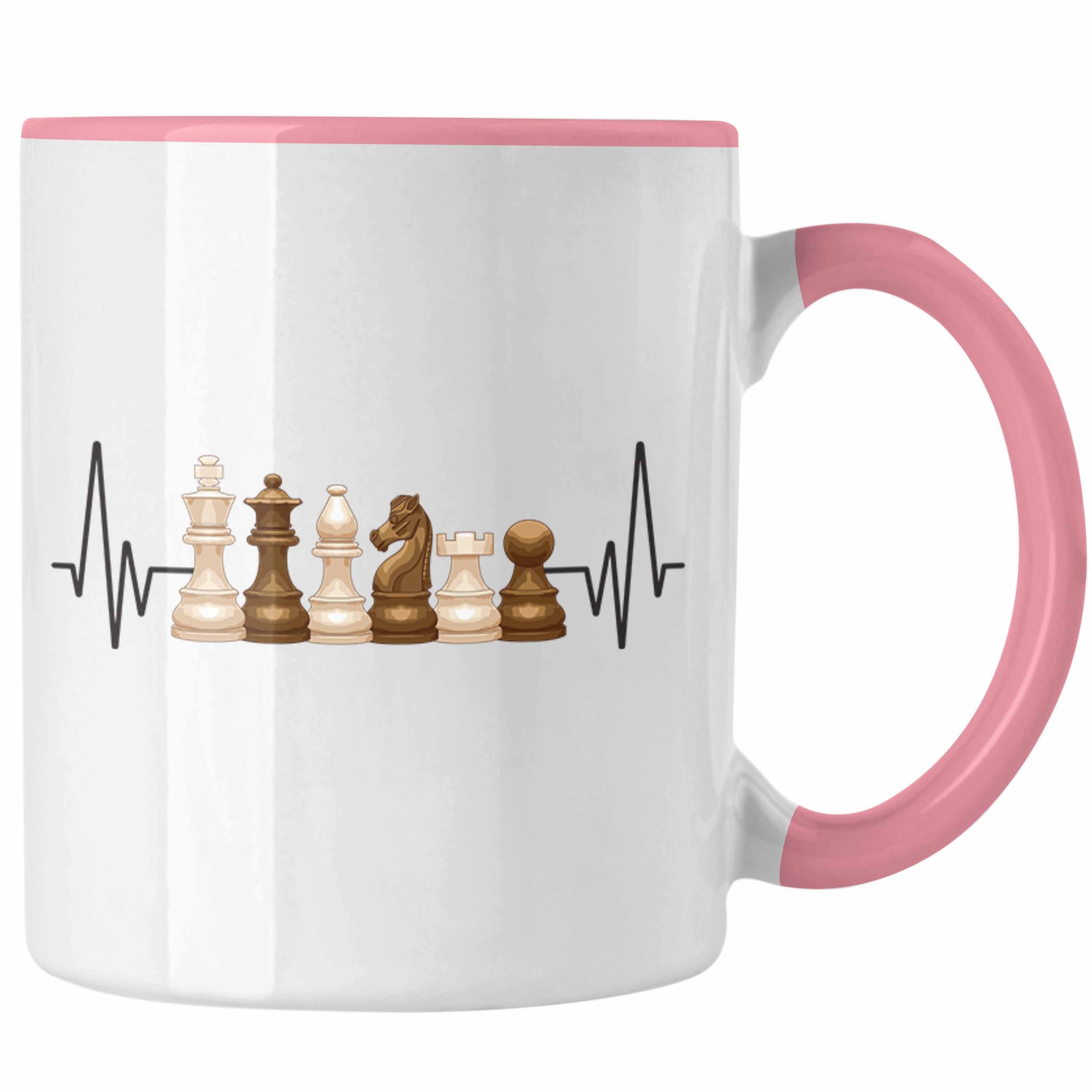 Trendation Tasse Trendation - Schach Herzschlag Tasse Geschenk für Schachspieler Hobby Rosa