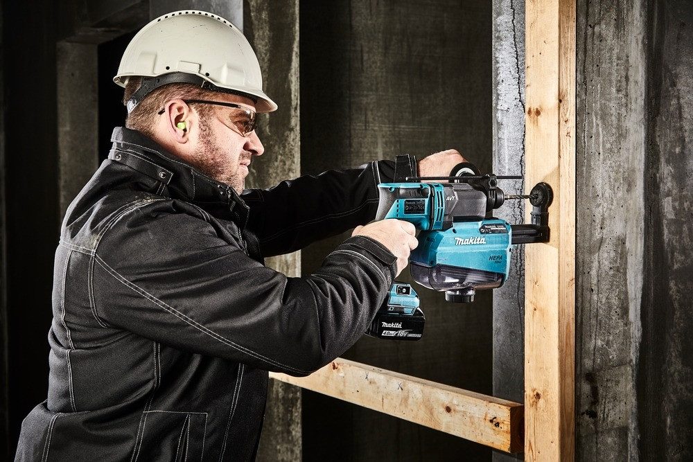 Makita Akku-Kombibohrhammer, 18 V, max. 1350 U/min, Kombihammer 18V, DHR182RTWJ, 18 mm, SDS-PLUS, 2 x 5 Ah Li-Ion in