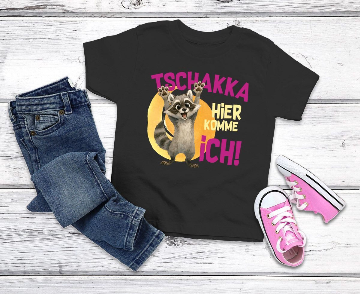 MoonWorks Print-Shirt Kinder T-Shirt Mädchen Waschbär Lustiges Tschakka Comic Tiermotiv