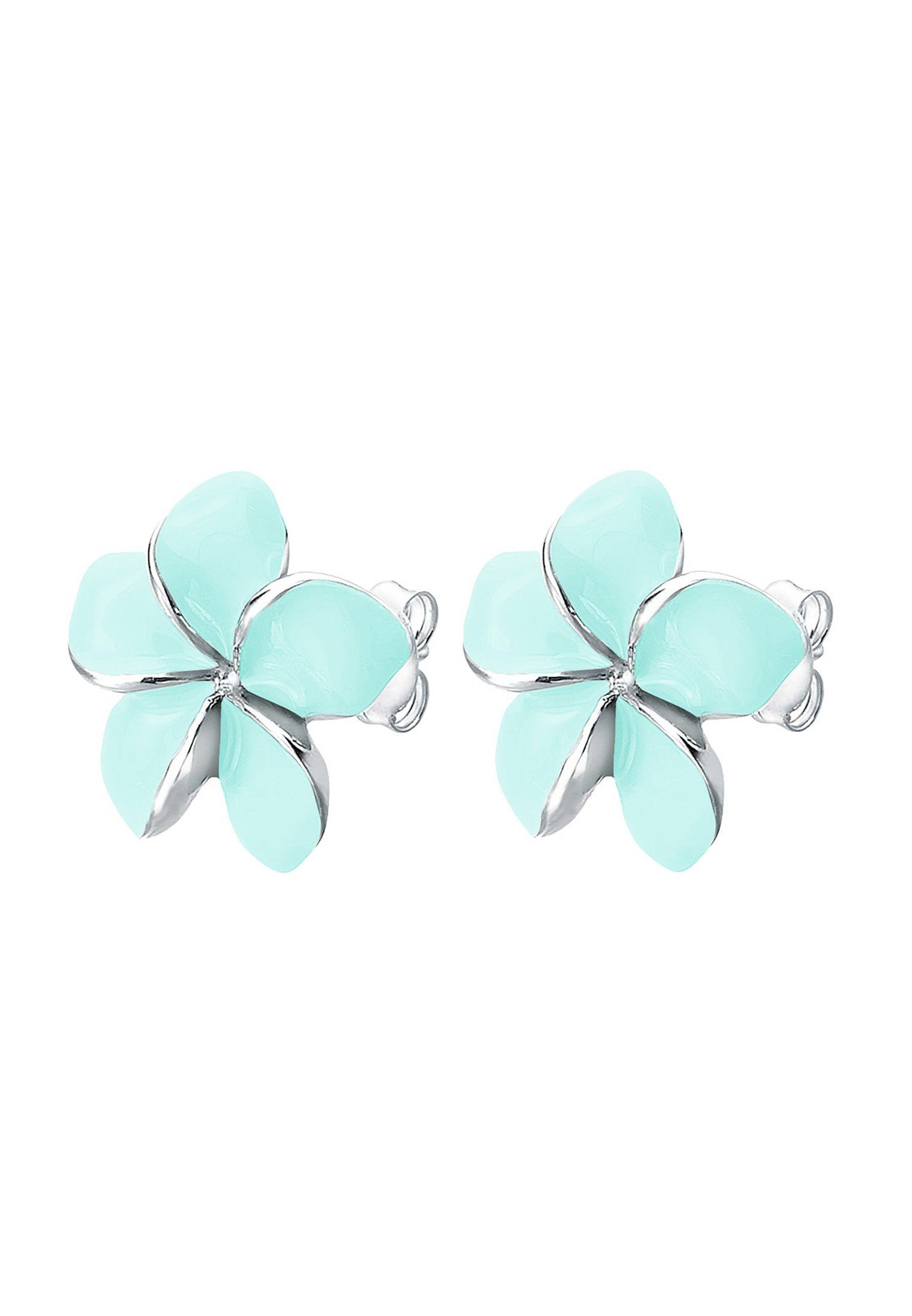 Elli Paar Ohrstecker Elli Ohrringe Frangipani Blüte Mint Emaille 925 Silber, Frangipani Blüte