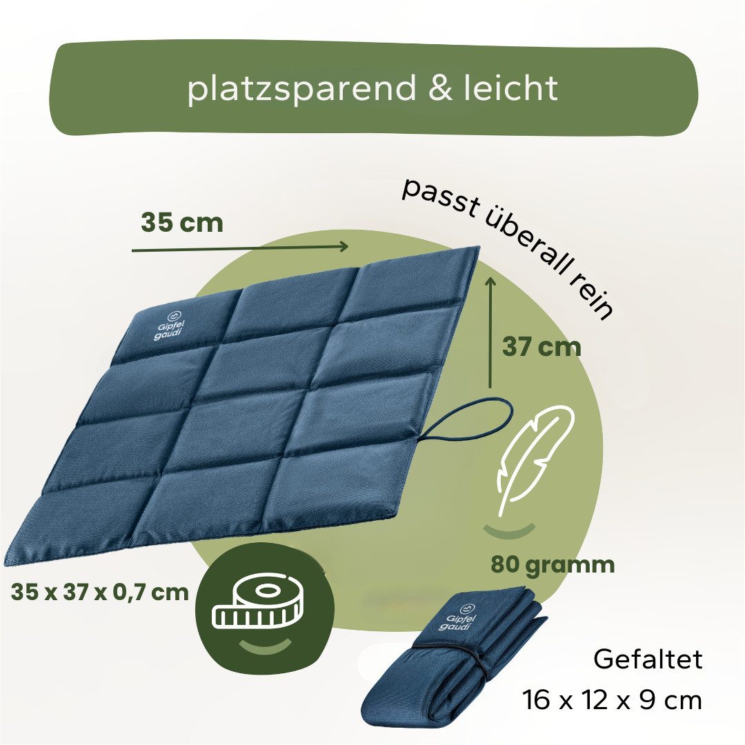Gipfelgaudi Thermositzkissen Outdoor Sitzkissen faltbar inkl. Tasche, Ultraleicht & Wasserfest, isolierend, rutschfest und bequem