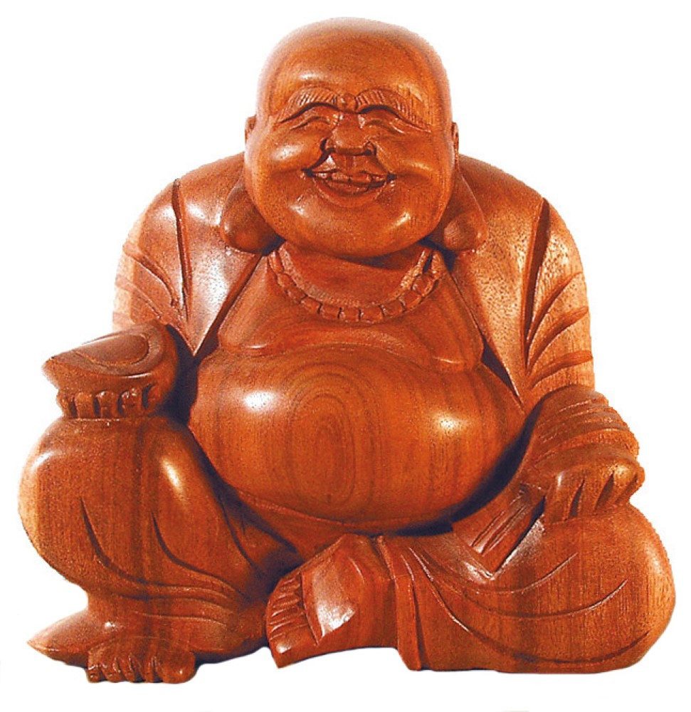 Saraswati Dekofigur Lachender Buddha im Lotossitz Holz braun 15cm