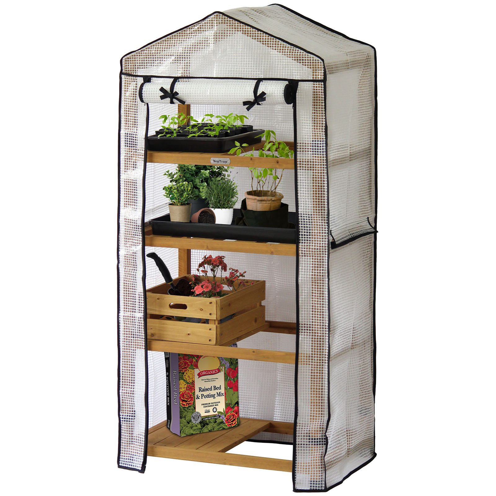 VegTrug Gewächshaus VegTrug® - mit Holzrahmen und 4 Fachböden, Foliengewächshaus inkl. Abdeckung - in 2 Größen