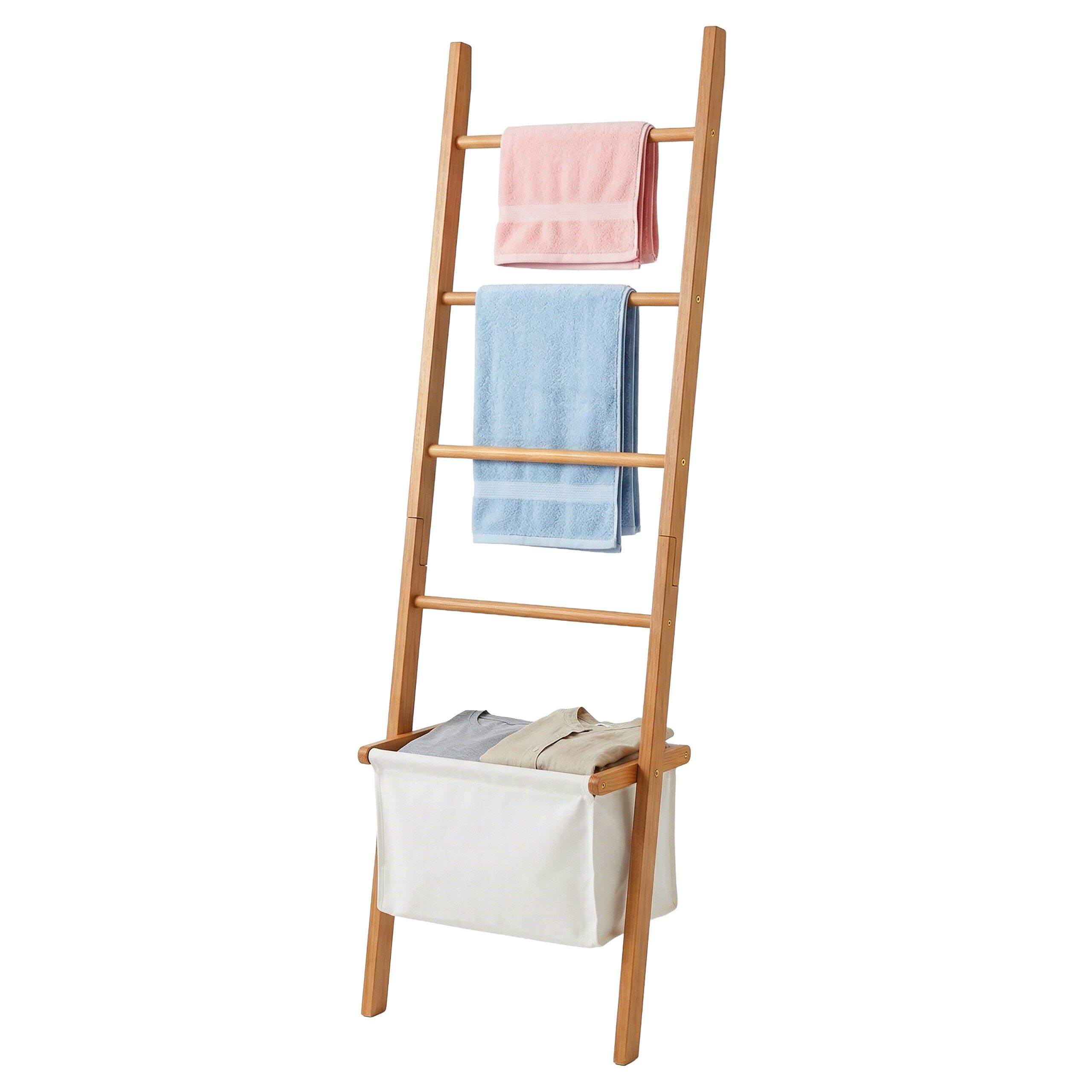 relaxdays Handtuchleiter mit Wäschekorb