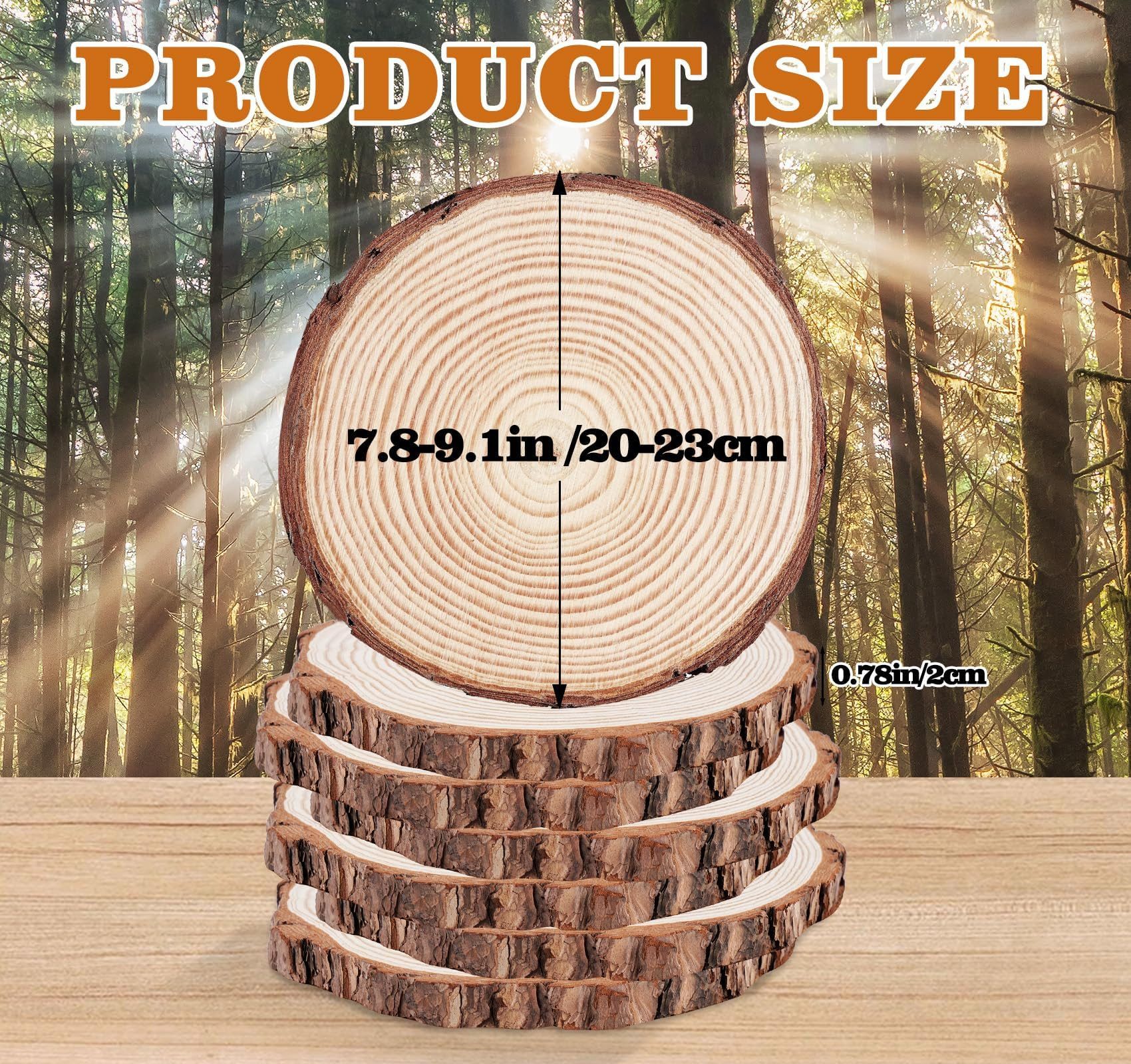 lindahandel Rindenscheiben 8x Holzscheiben 20-23cm, unbehandeltes Kiefernholz, 2cm dick, Deko DIY, (8-tlg), Runde Baumscheiben ohne Loch zum Bemalen,Gravieren&Basteln,Naturholz