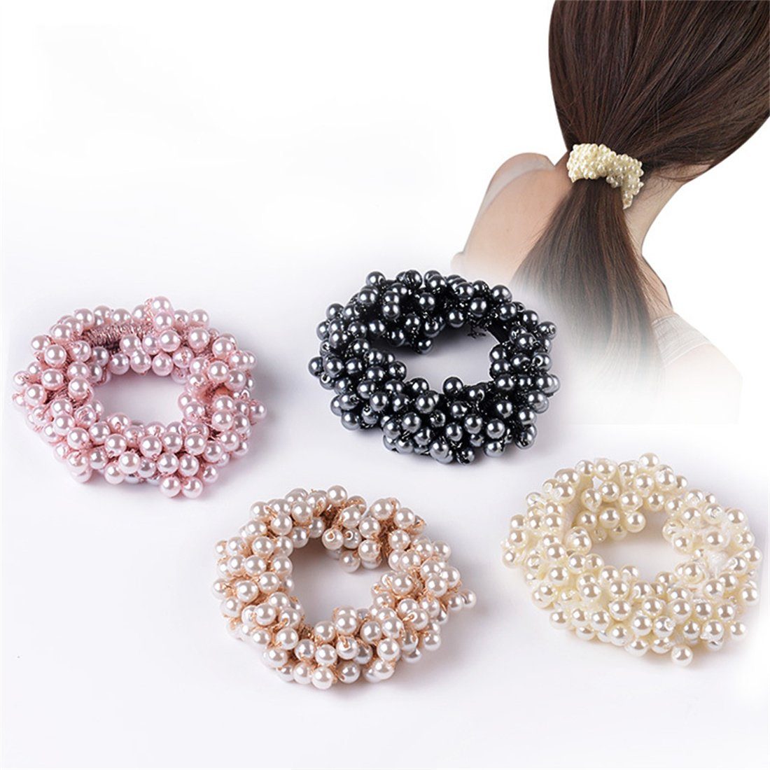 DAYUT Haarnadel 4er Set elastischer Haarschmuck mit imitierten Perlen für Frauen