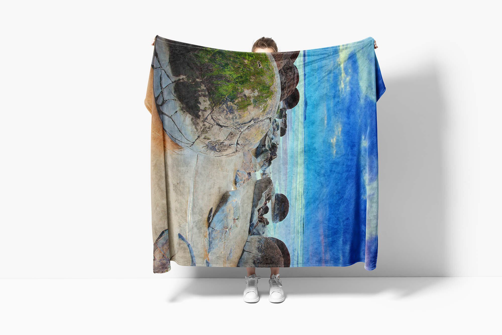Kuscheldecke Handtuch Strand Felsen Sinus (1-St), Saunatuch Baumwolle-Polyester-Mix Meer, mit Handtücher Art Fotomotiv Handtuch Strandhandtuch
