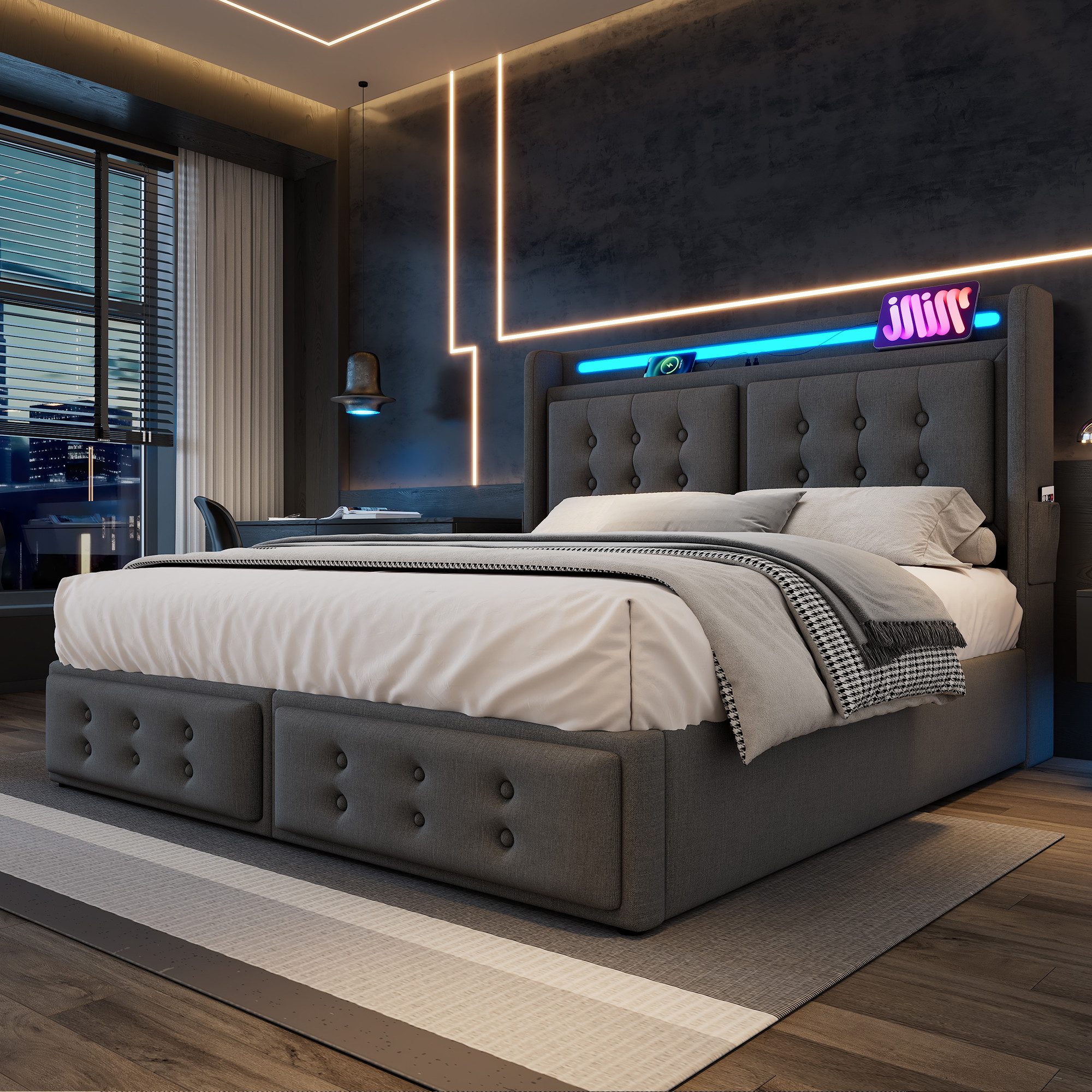 HAUSS SPOLE Polsterbett 180x200cm mit Led-Kopfteil, günstig online kaufen