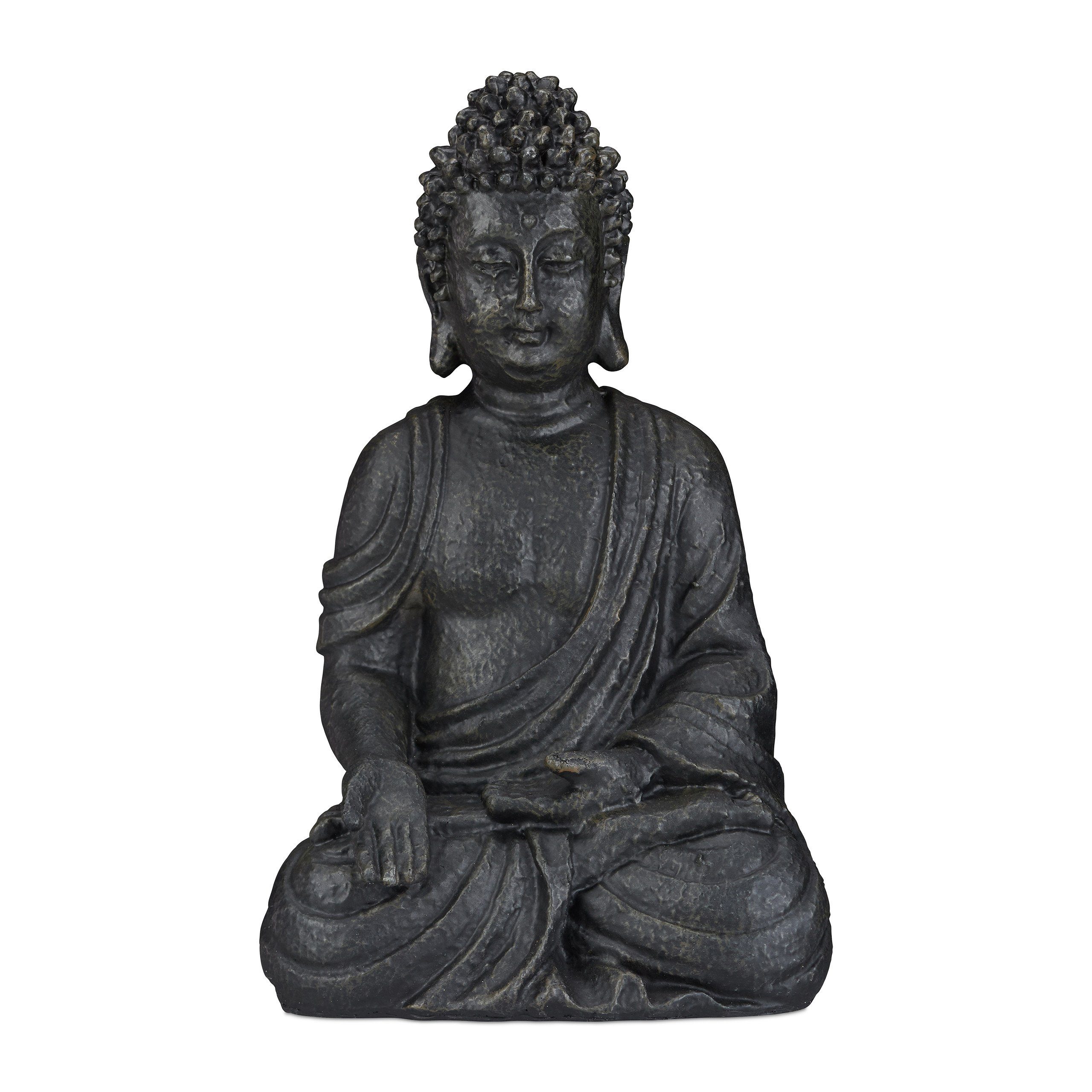 relaxdays Buddhafigur Buddha Figur sitzend 40 Dunkelgrau cm, Anthrazit