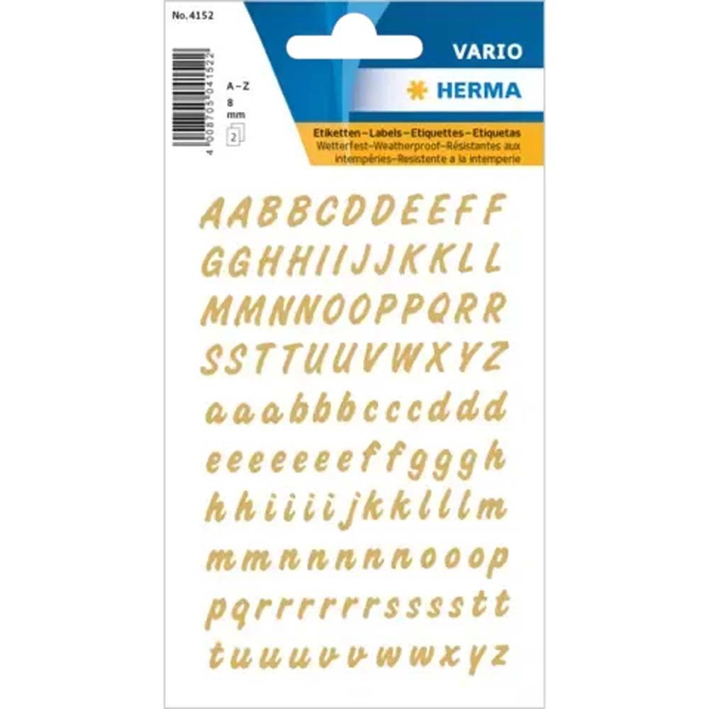 HERMA Etiketten Buchstabensticker A-Z Gold 8 mm wetterfest transparent, wetterfest