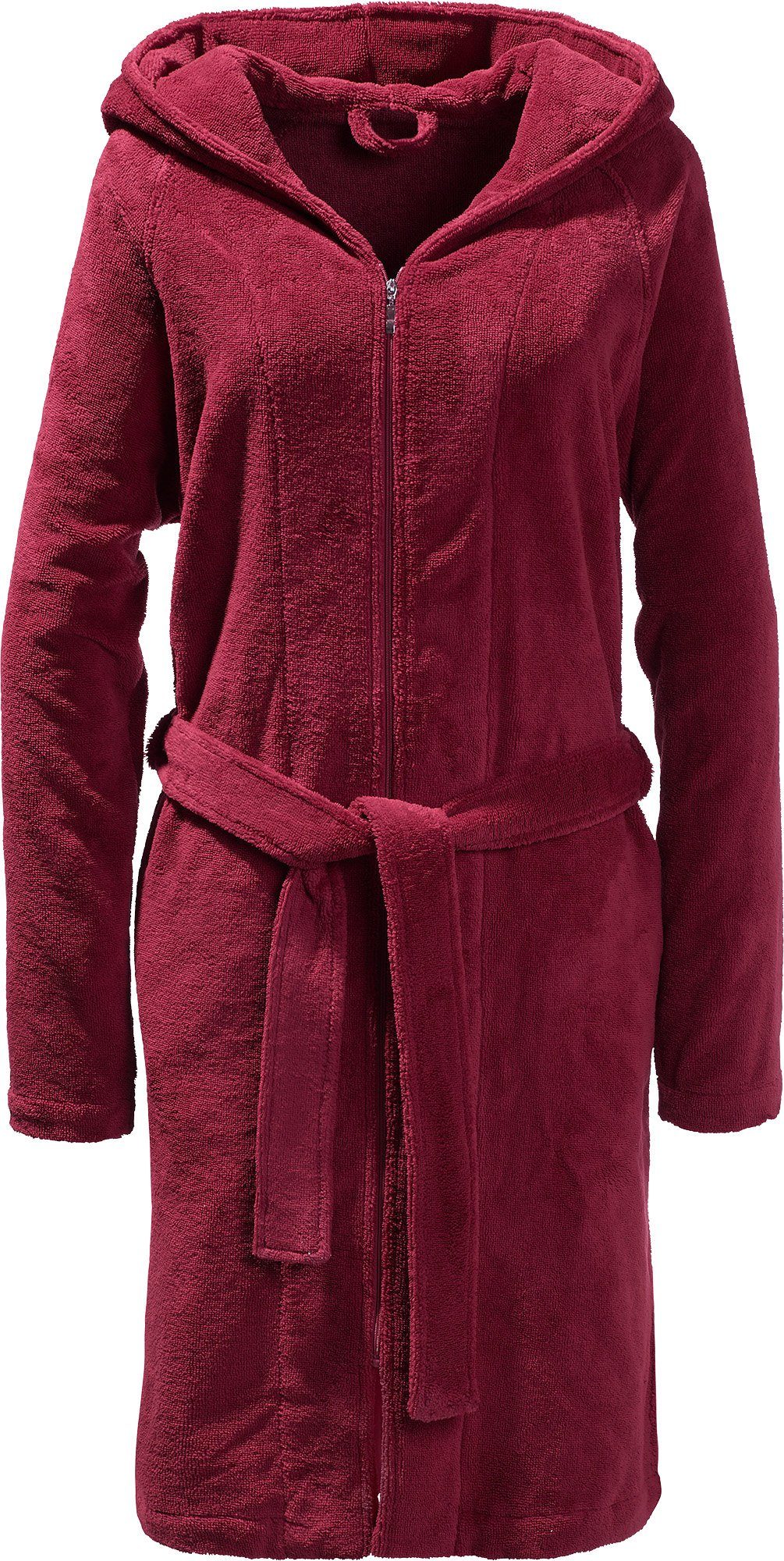 Erwin Müller Bademantel Velours Unisex-Bademantel "Balingen" mit Kapuze, Rückenlänge cm: 108/kurz (bis 110 cm):, Velours-Frottier, mit Kapuze/mit Eingriffstasche: /Reißverschluss:, V03, Velours Uni