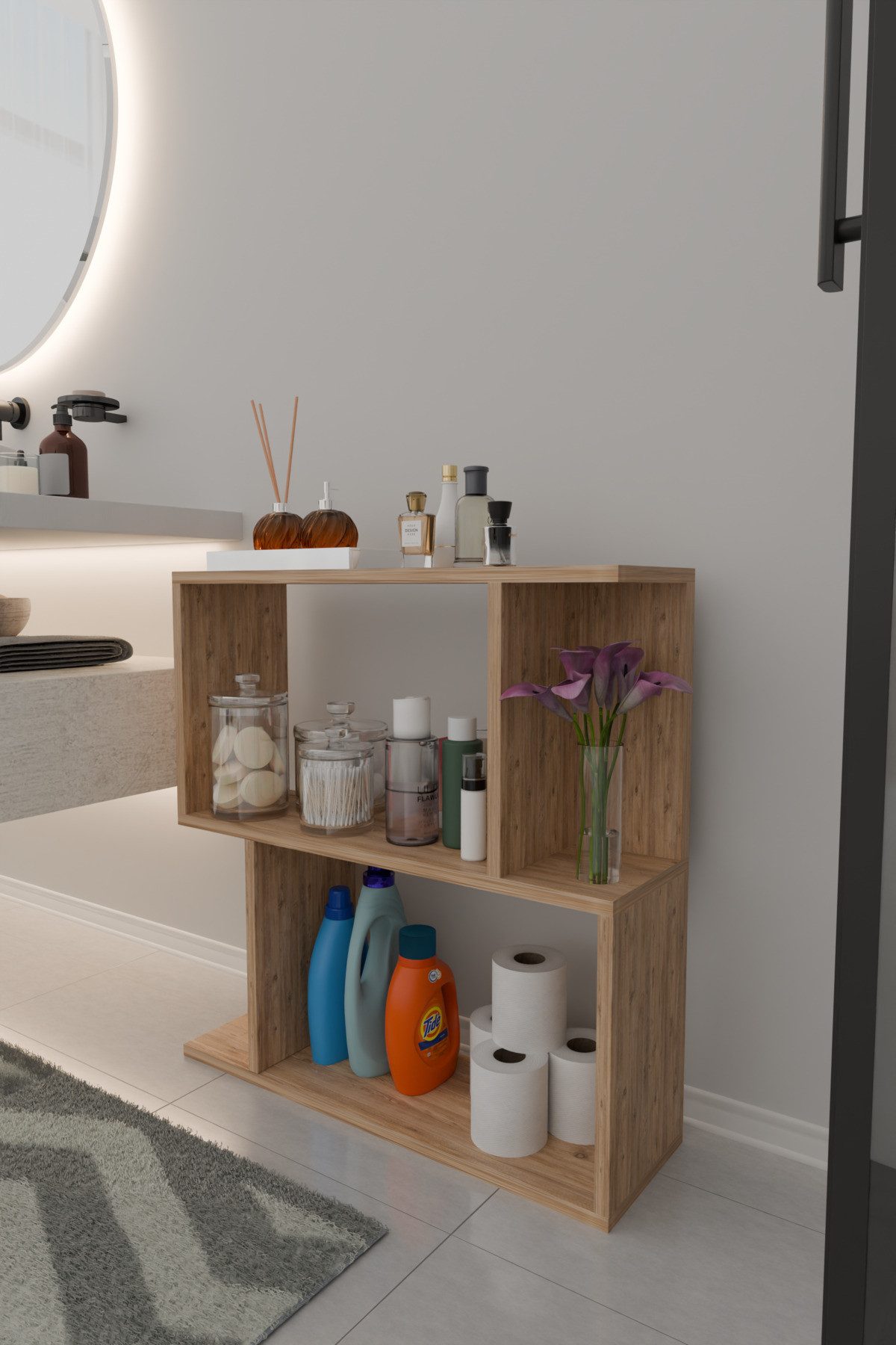 en.casa Badregal, Asymmetrisches Regal mit 2 Ablagen 91330399