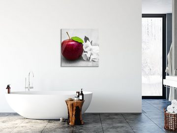 Pixxprint Glasbild Schöner roter Apfel mit Blüten, Schöner roter Apfel mit Blüten (1 St), Glasbild aus Echtglas, inkl. Aufhängungen und Abstandshalter